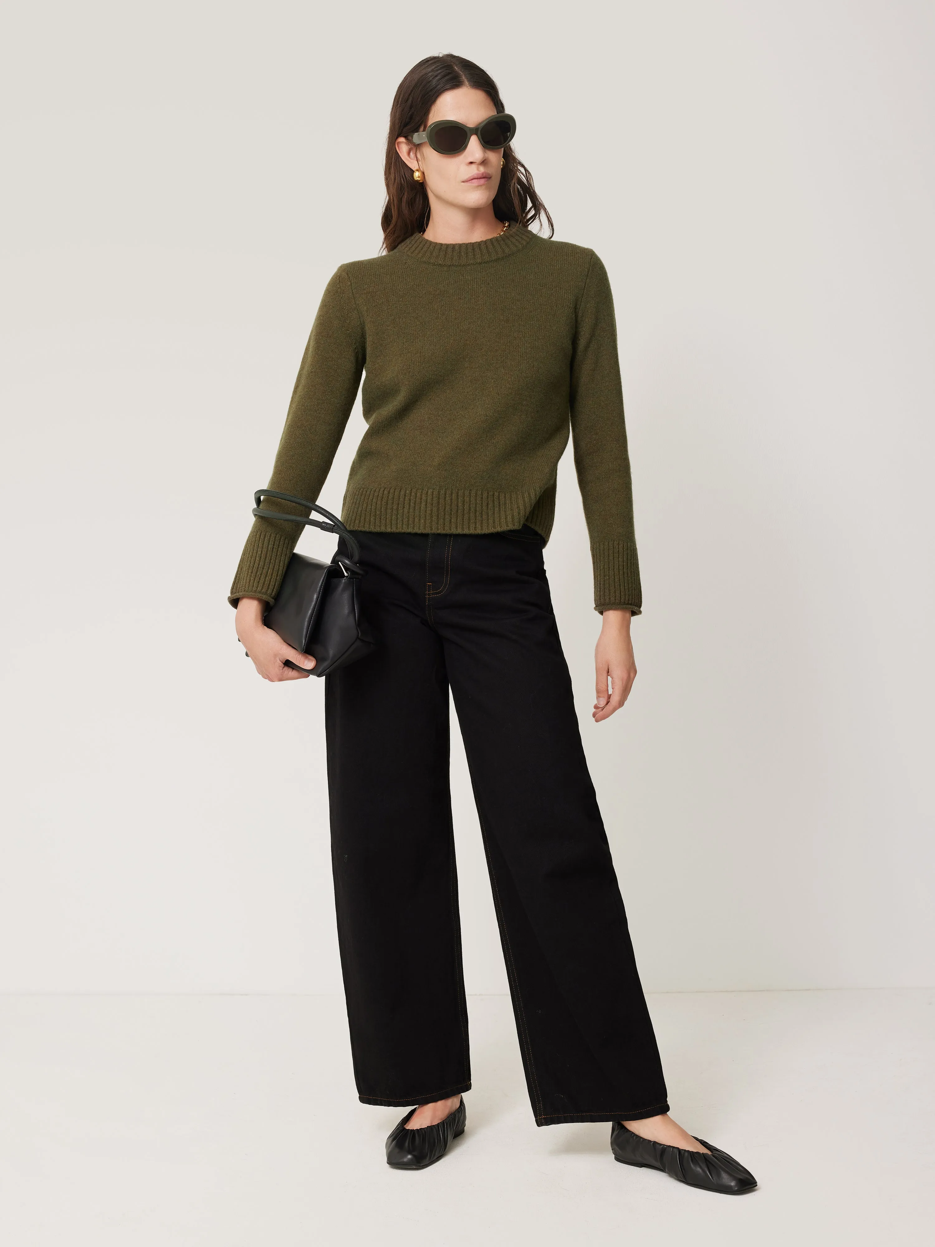 Compact Wool Cashmere Blend Jumper | Khaki