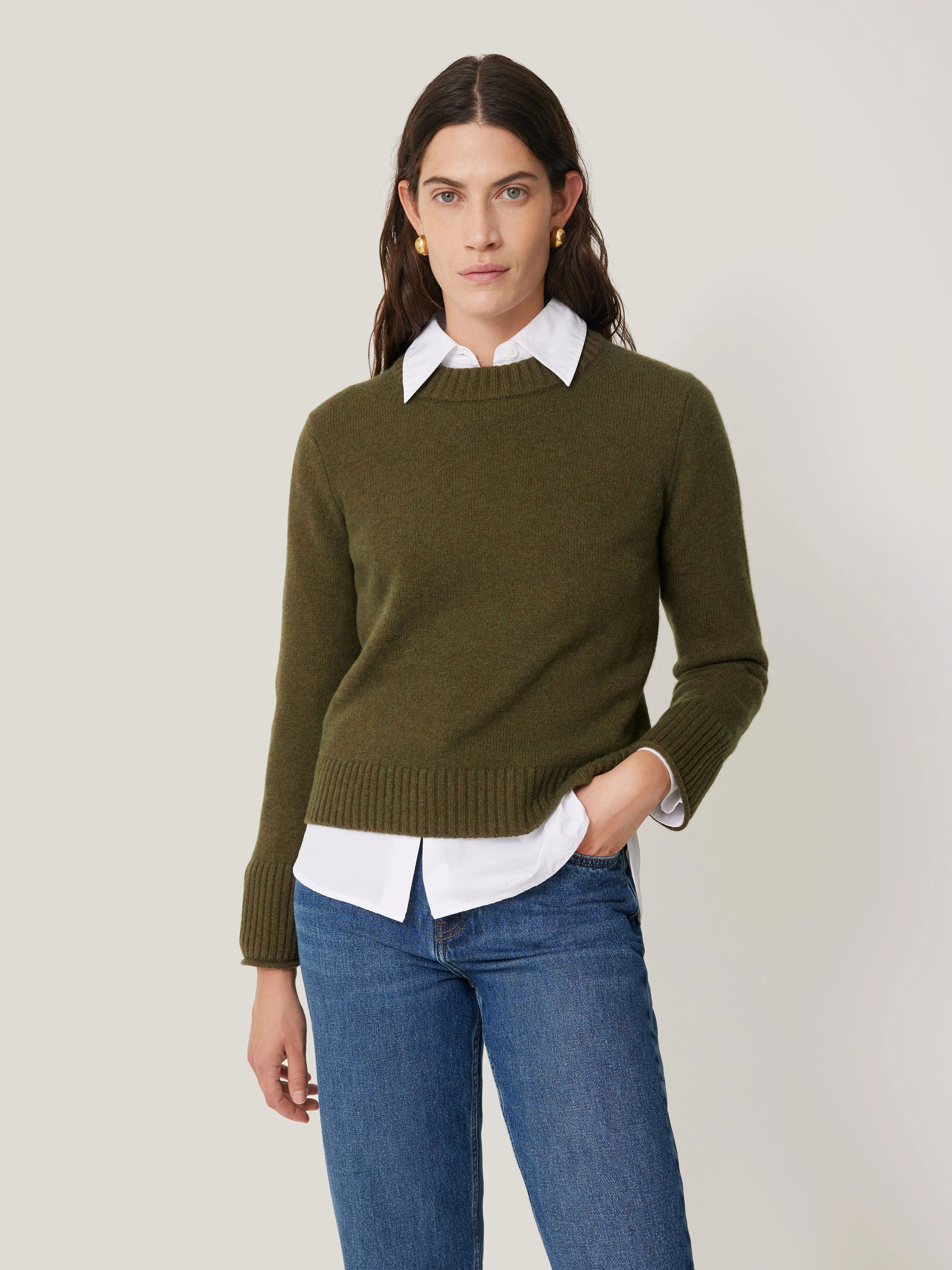 Compact Wool Cashmere Blend Jumper | Khaki