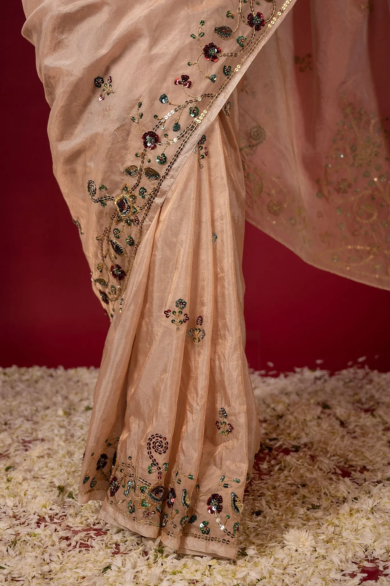 Cream Handloom Tissue Saree