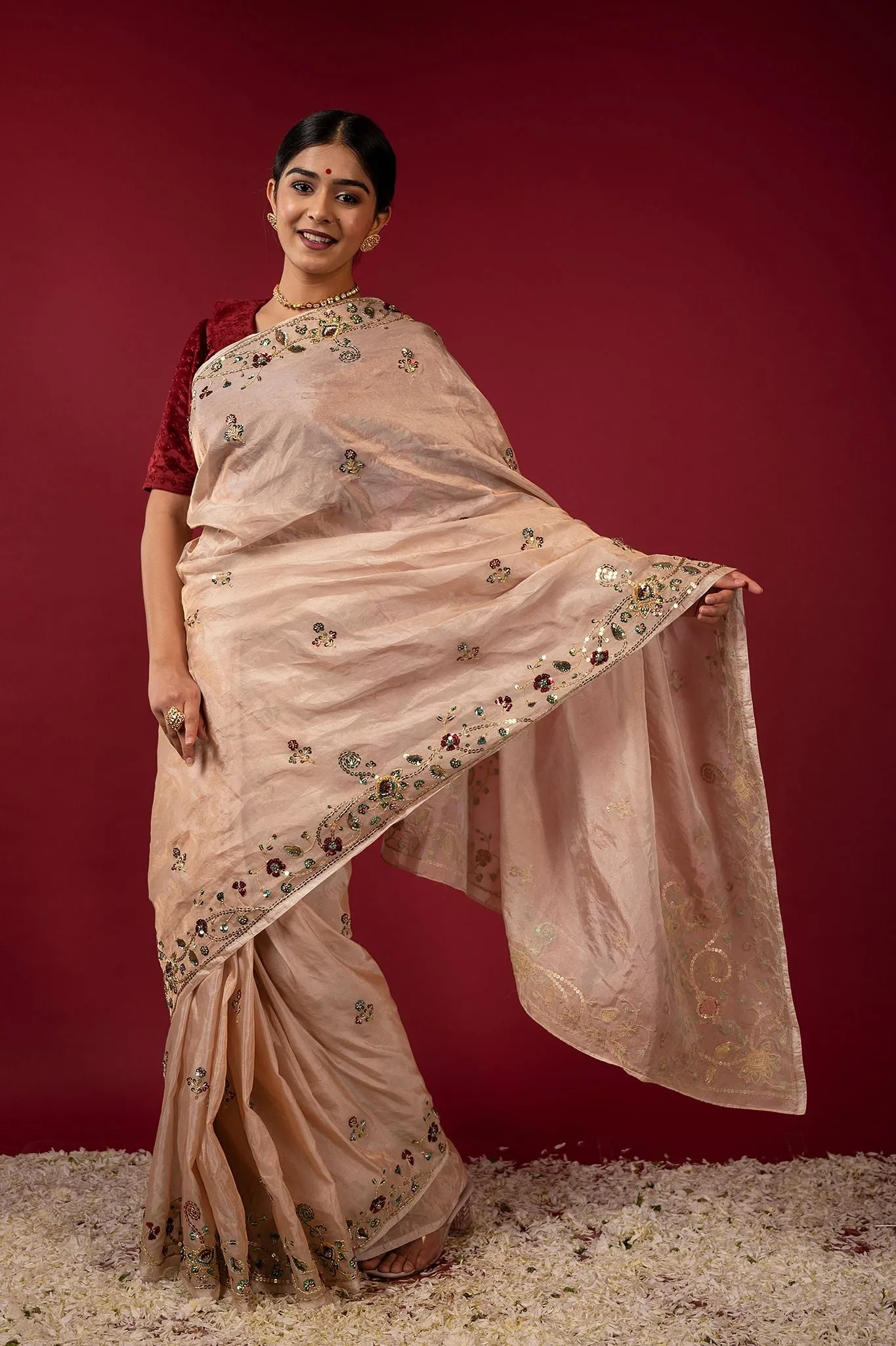 Cream Handloom Tissue Saree