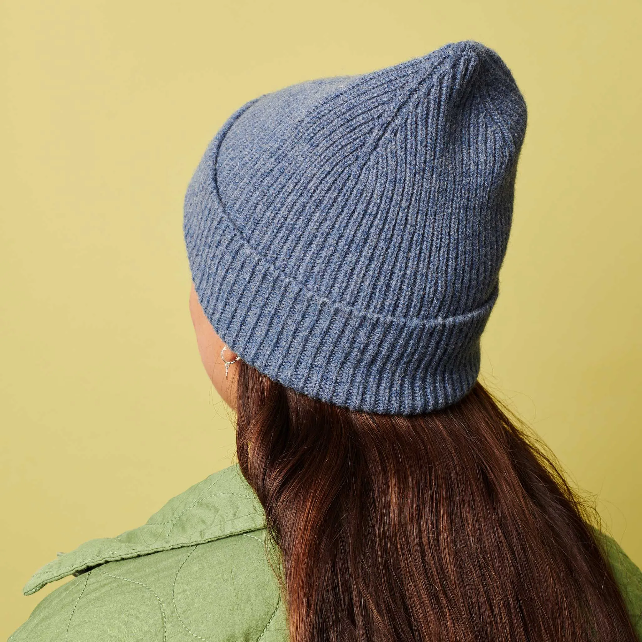 Denim Blue Ribbed Lambswool Unisex Beanie