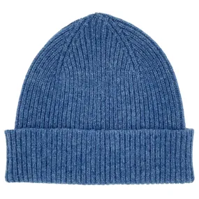 Denim Blue Ribbed Lambswool Unisex Beanie