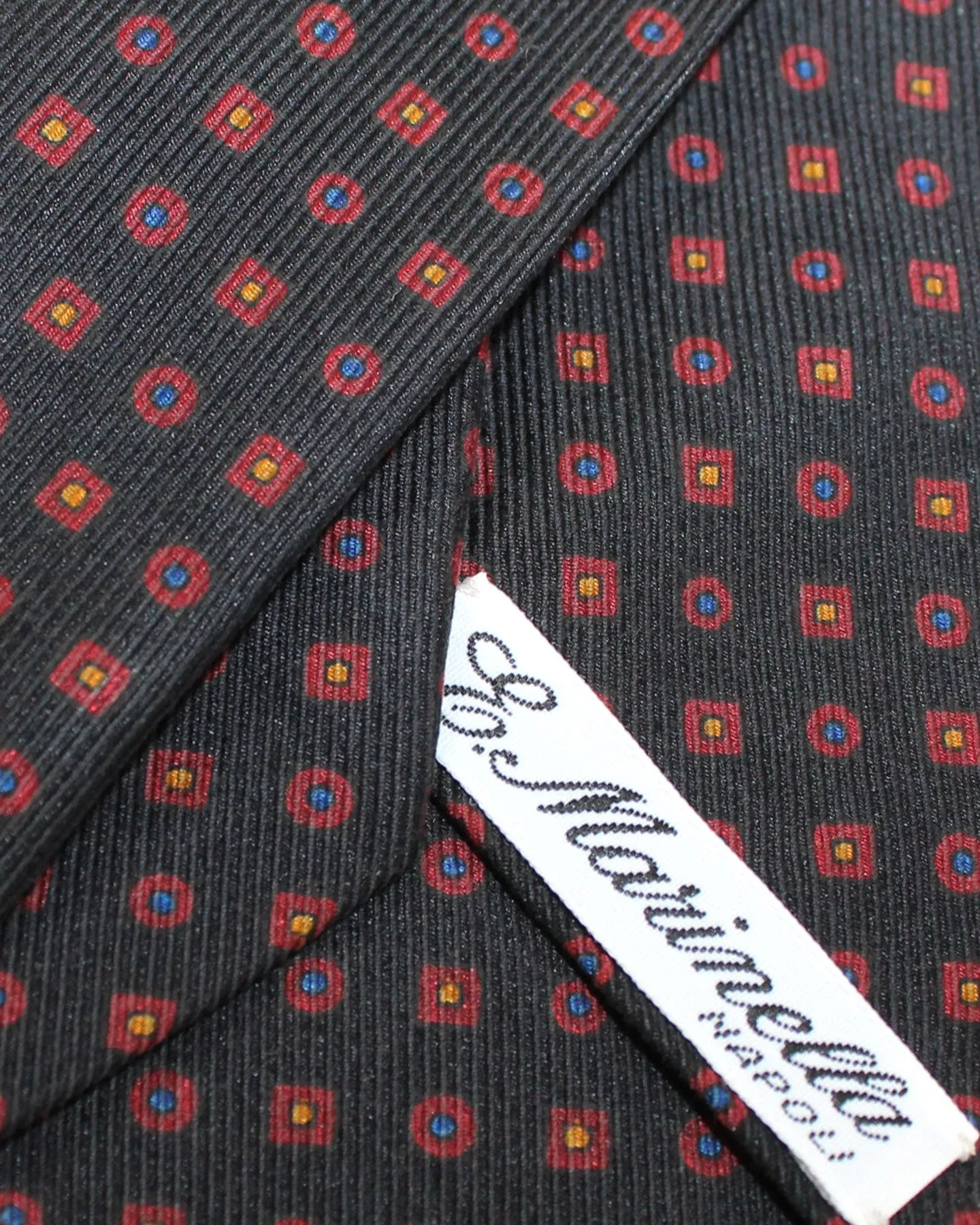 E. Marinella Silk Tie Black Brown Royal Blue Geometric