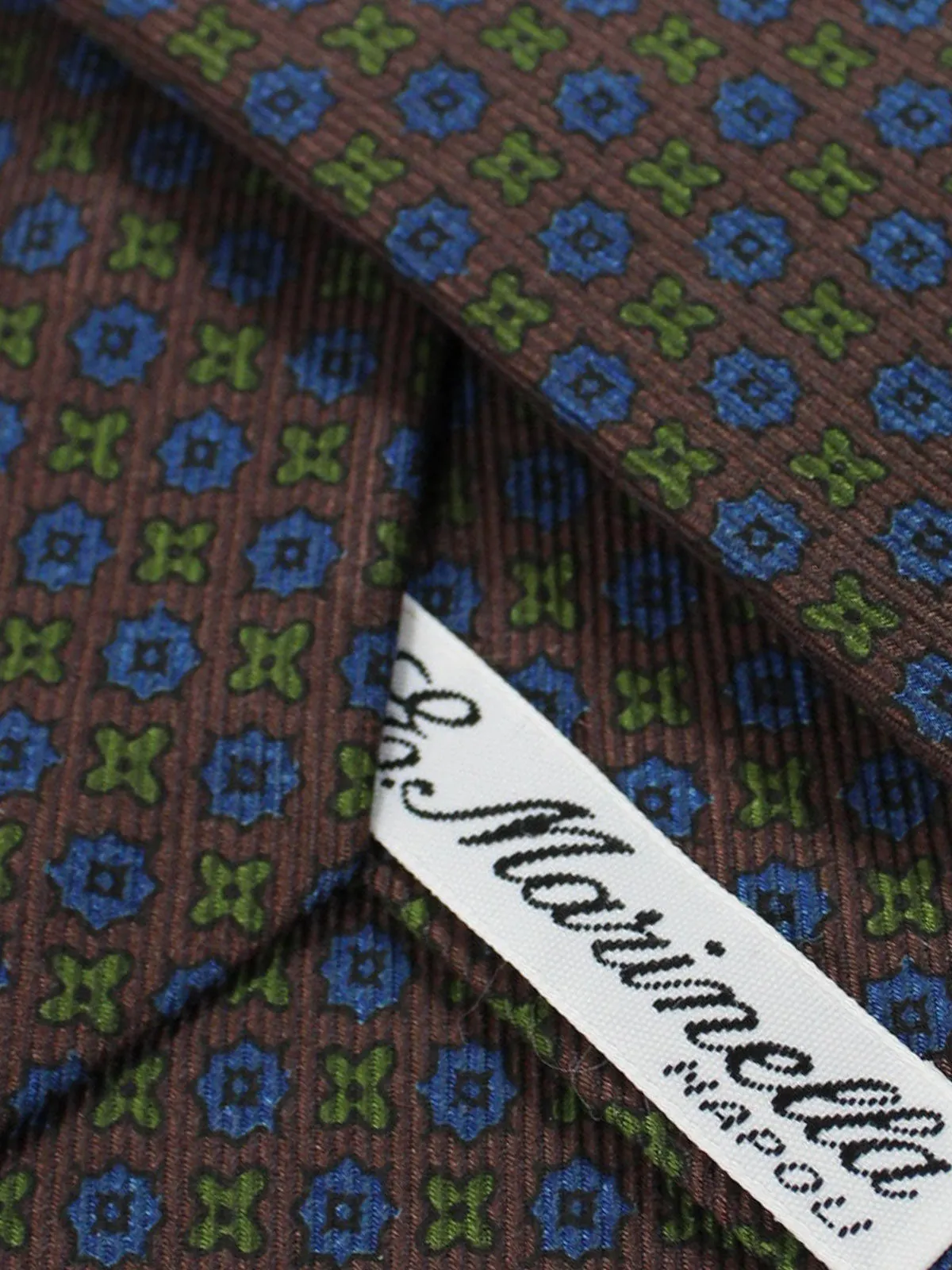 E. Marinella Silk Tie Brown Navy Green Geometric - Narrow Necktie SALE