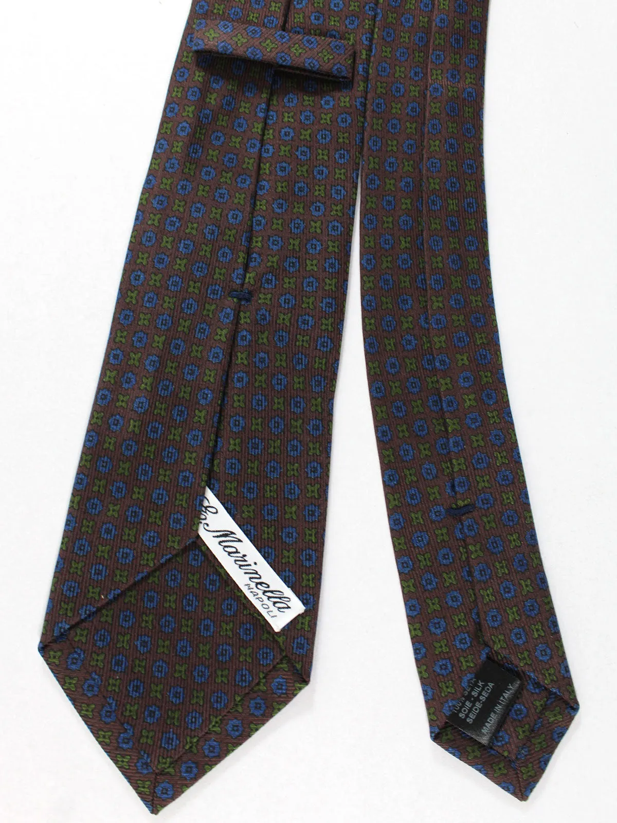 E. Marinella Silk Tie Brown Navy Green Geometric - Narrow Necktie SALE