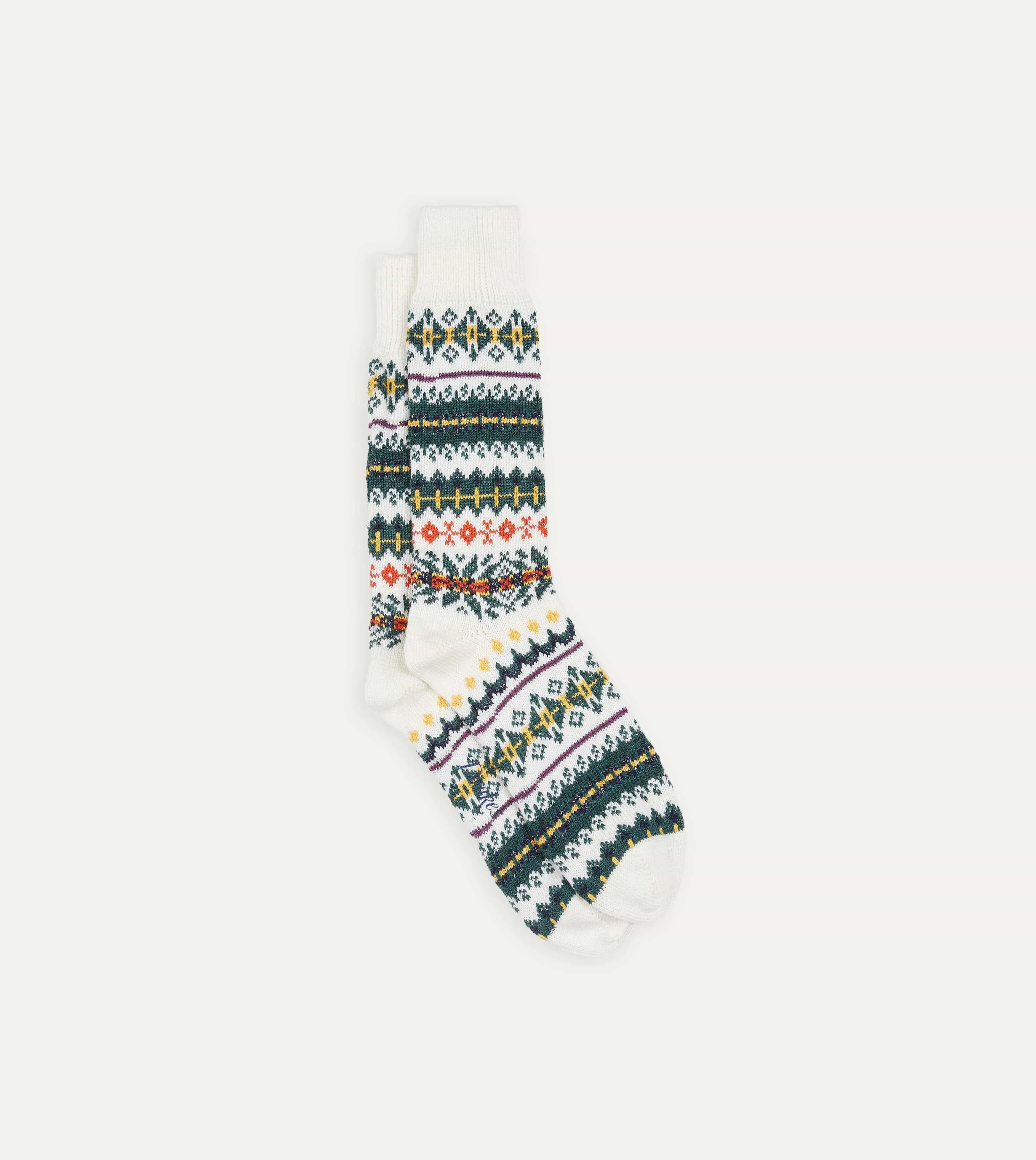 Ecru Fair Isle Wool Cotton Socks