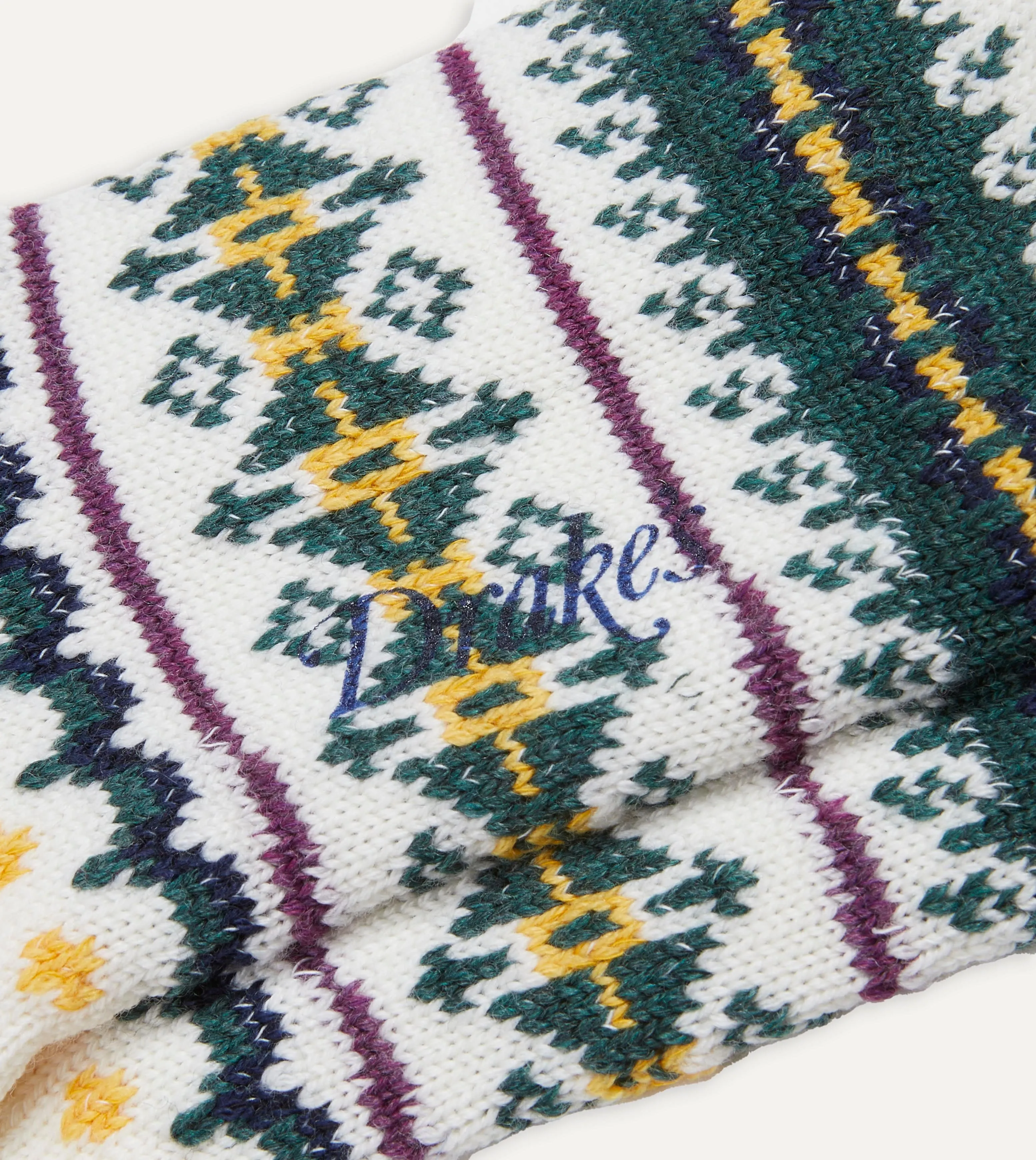 Ecru Fair Isle Wool Cotton Socks