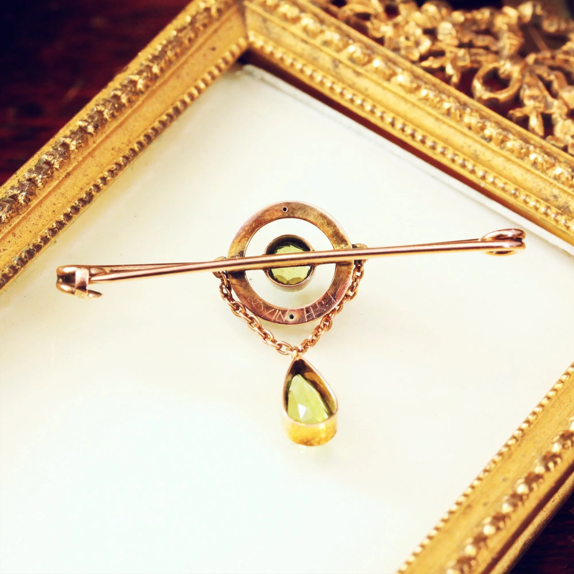 Edwardian Peridot & Enamel Safety Pin Collar Brooch