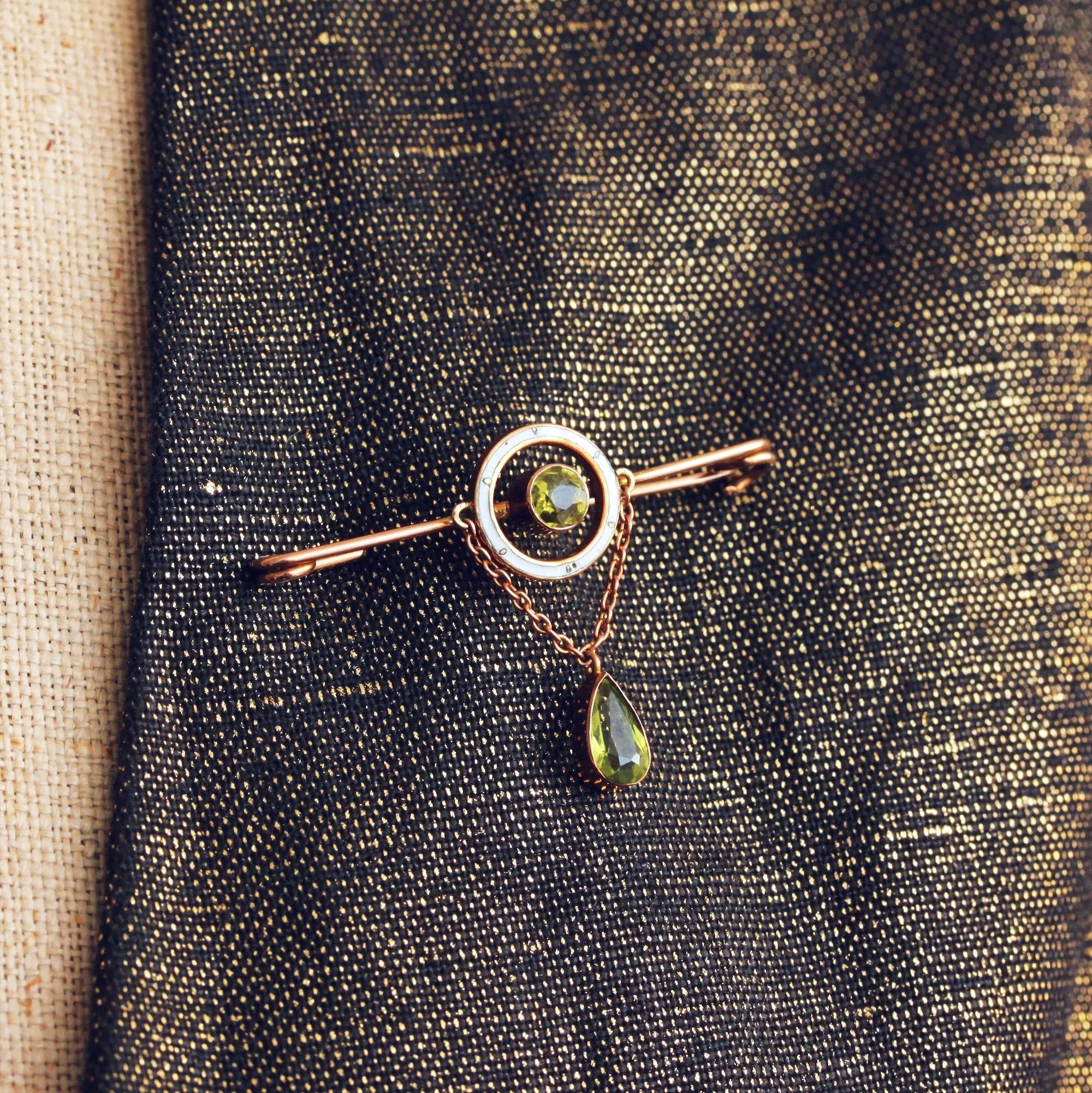 Edwardian Peridot & Enamel Safety Pin Collar Brooch