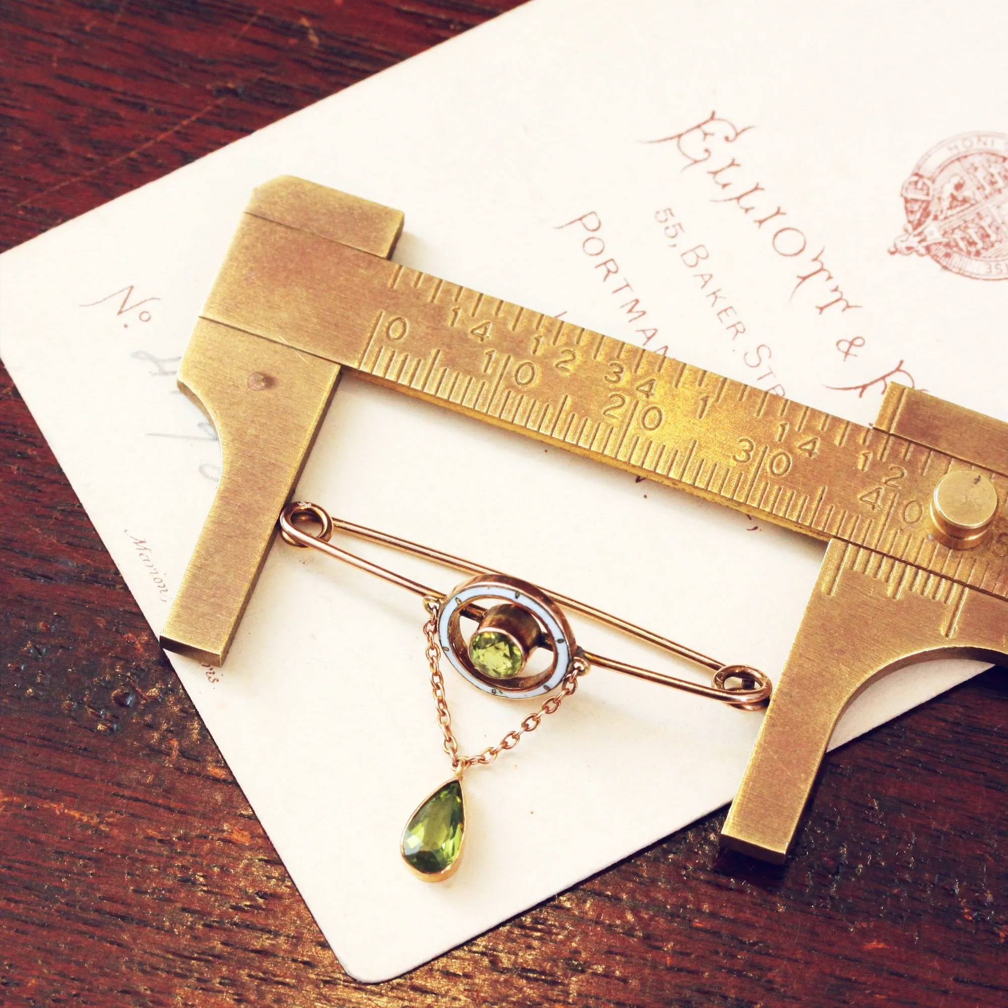 Edwardian Peridot & Enamel Safety Pin Collar Brooch