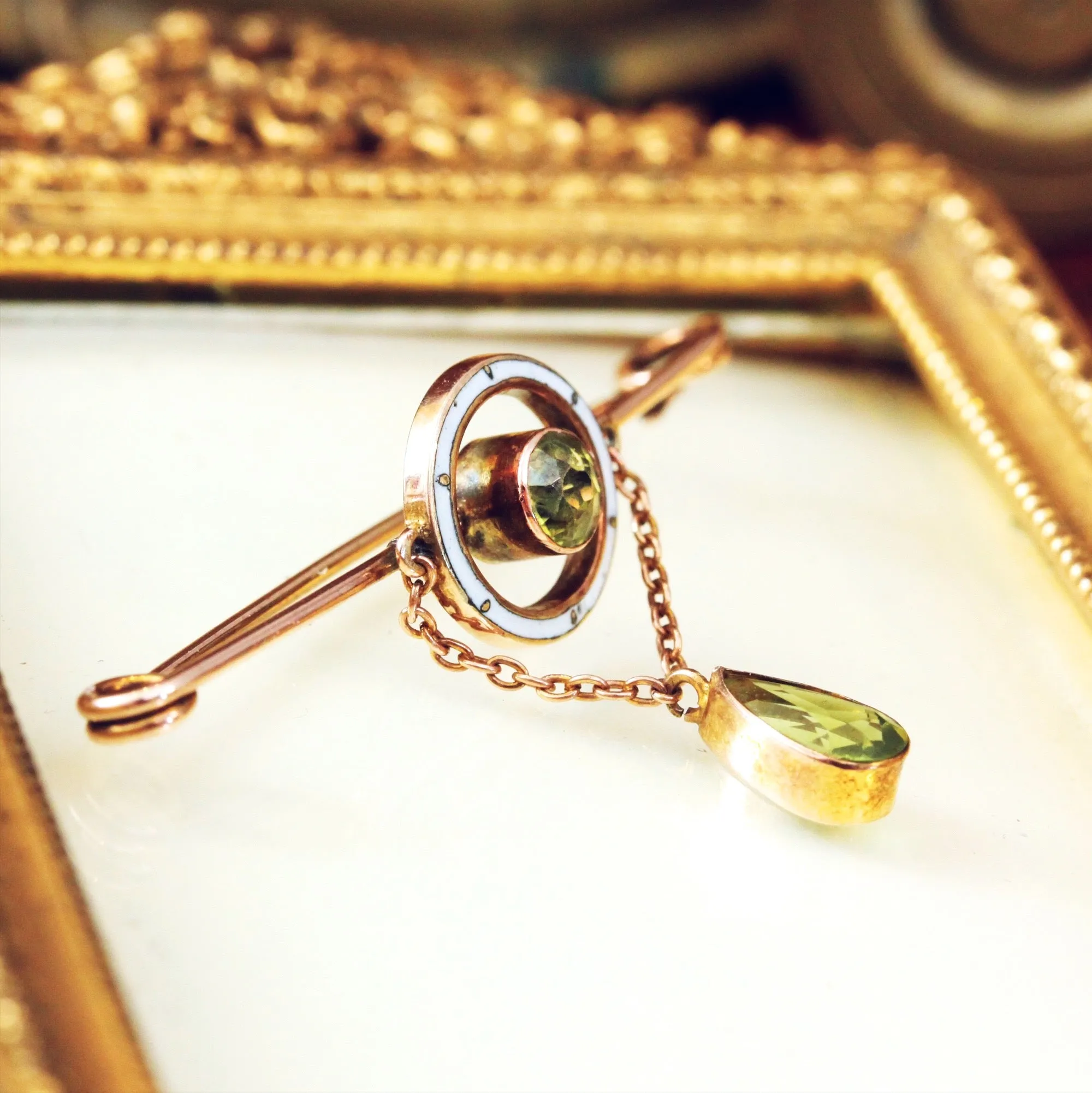 Edwardian Peridot & Enamel Safety Pin Collar Brooch