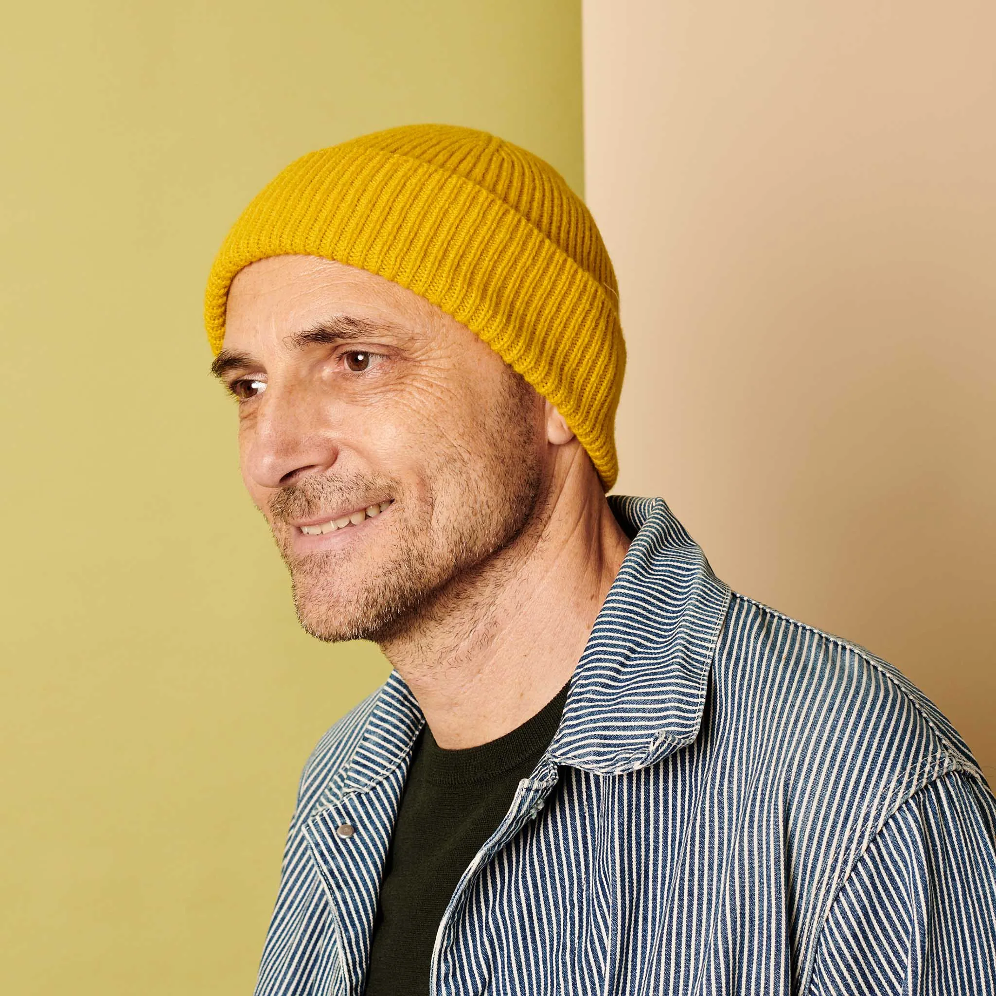 Electric Yellow Ribbed Lambswool Unisex Beanie