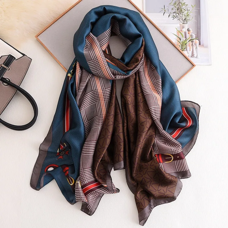 Fashion Women 100% Pure Silk Scarf Female Luxury Brand Print Paisley Foulard Shawls and Scarves Beach Cover-Ups SFN163