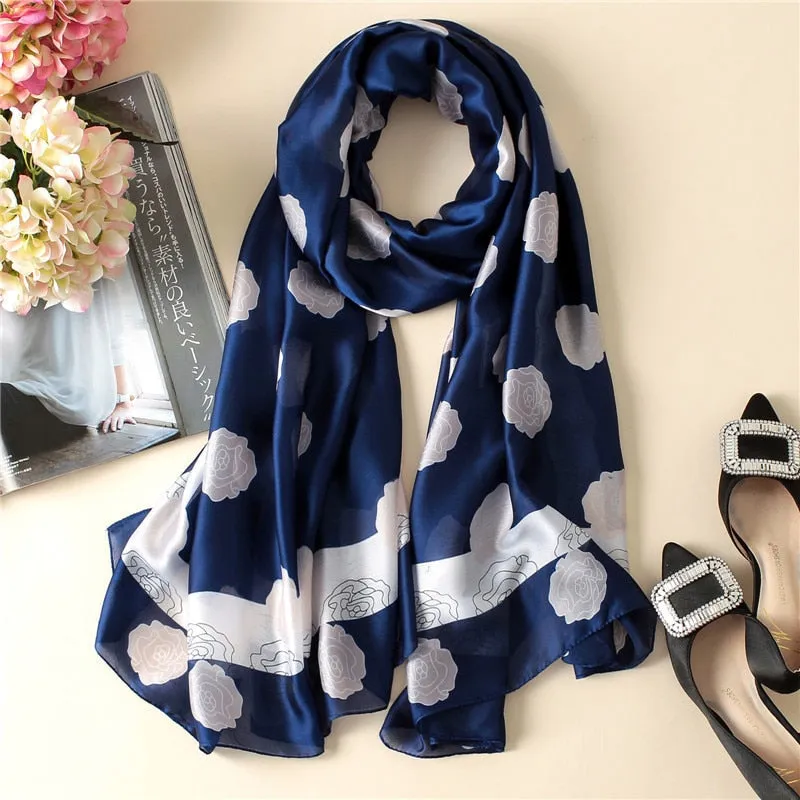 Fashion Women 100% Pure Silk Scarf Female Luxury Brand Print Paisley Foulard Shawls and Scarves Beach Cover-Ups SFN163