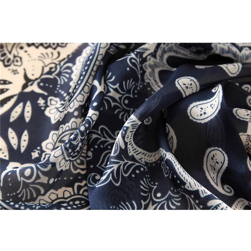 Fashion Women 100% Pure Silk Scarf Female Luxury Brand Print Paisley Foulard Shawls and Scarves Beach Cover-Ups SFN163