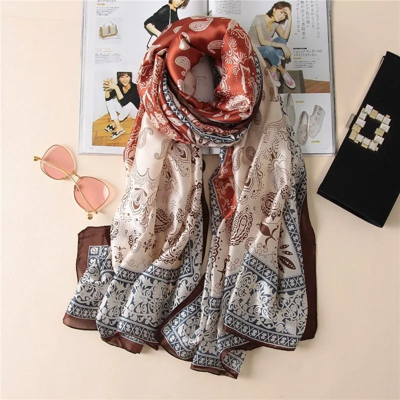 Fashion Women 100% Pure Silk Scarf Female Luxury Brand Print Paisley Foulard Shawls and Scarves Beach Cover-Ups SFN163