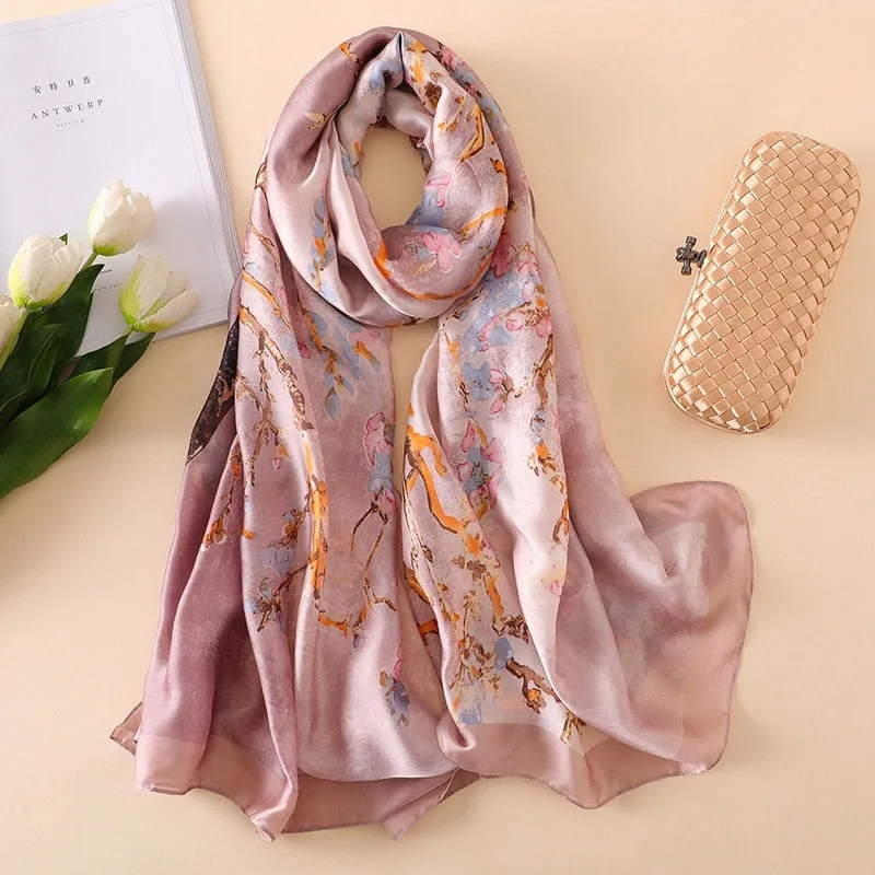 Fashion Women 100% Pure Silk Scarf Female Luxury Brand Print Paisley Foulard Shawls and Scarves Beach Cover-Ups SFN163