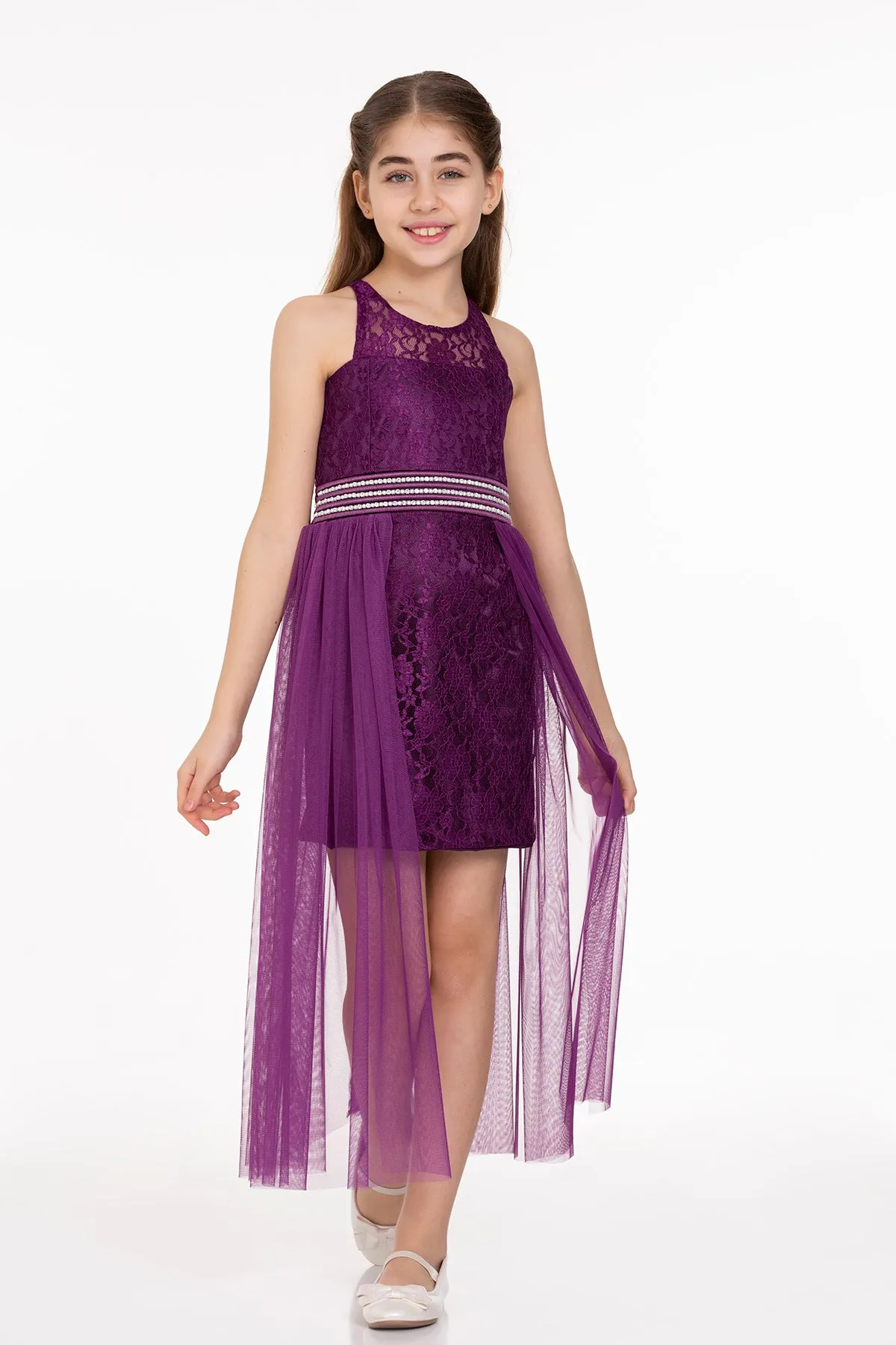 Girls' pearl stone tulle trend evening dress ak2229