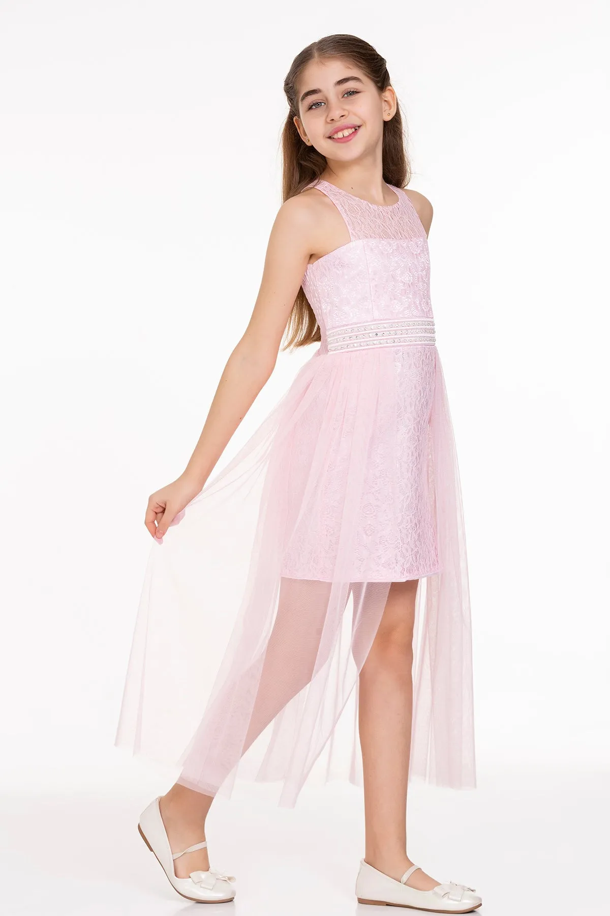 Girls' pearl stone tulle trend evening dress ak2229