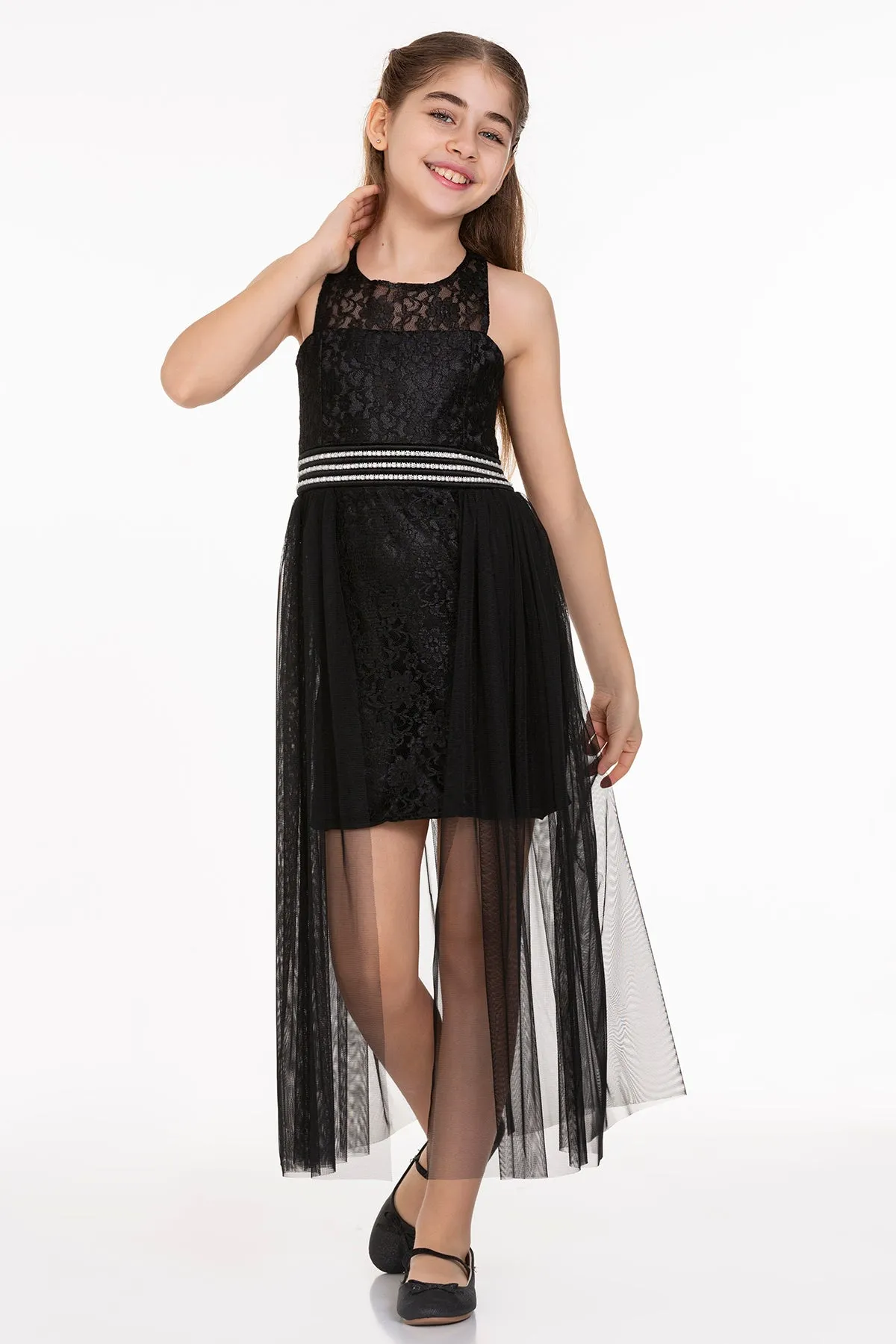 Girls' pearl stone tulle trend evening dress ak2229