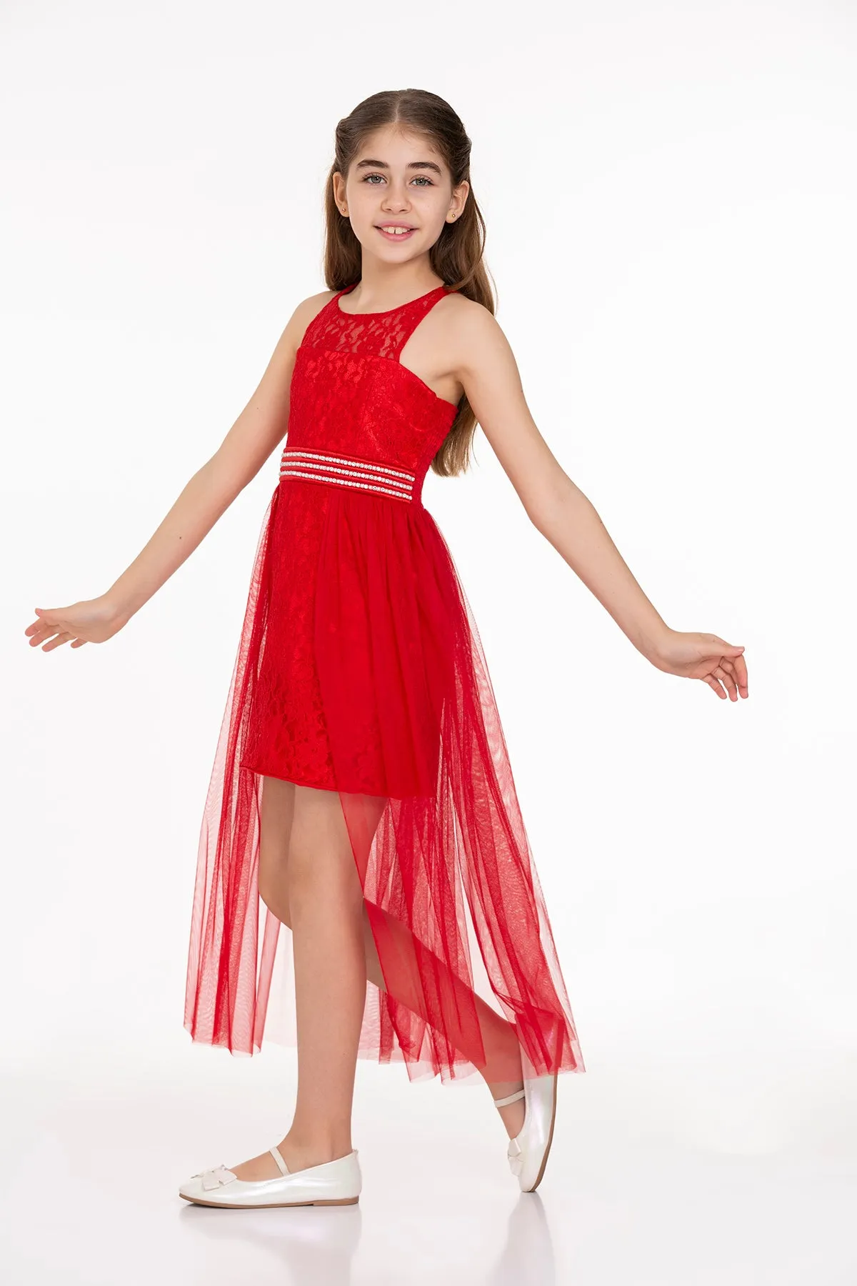 Girls' pearl stone tulle trend evening dress ak2229