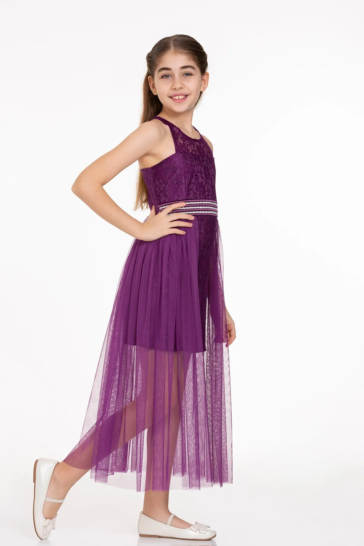 Girls' pearl stone tulle trend evening dress ak2229