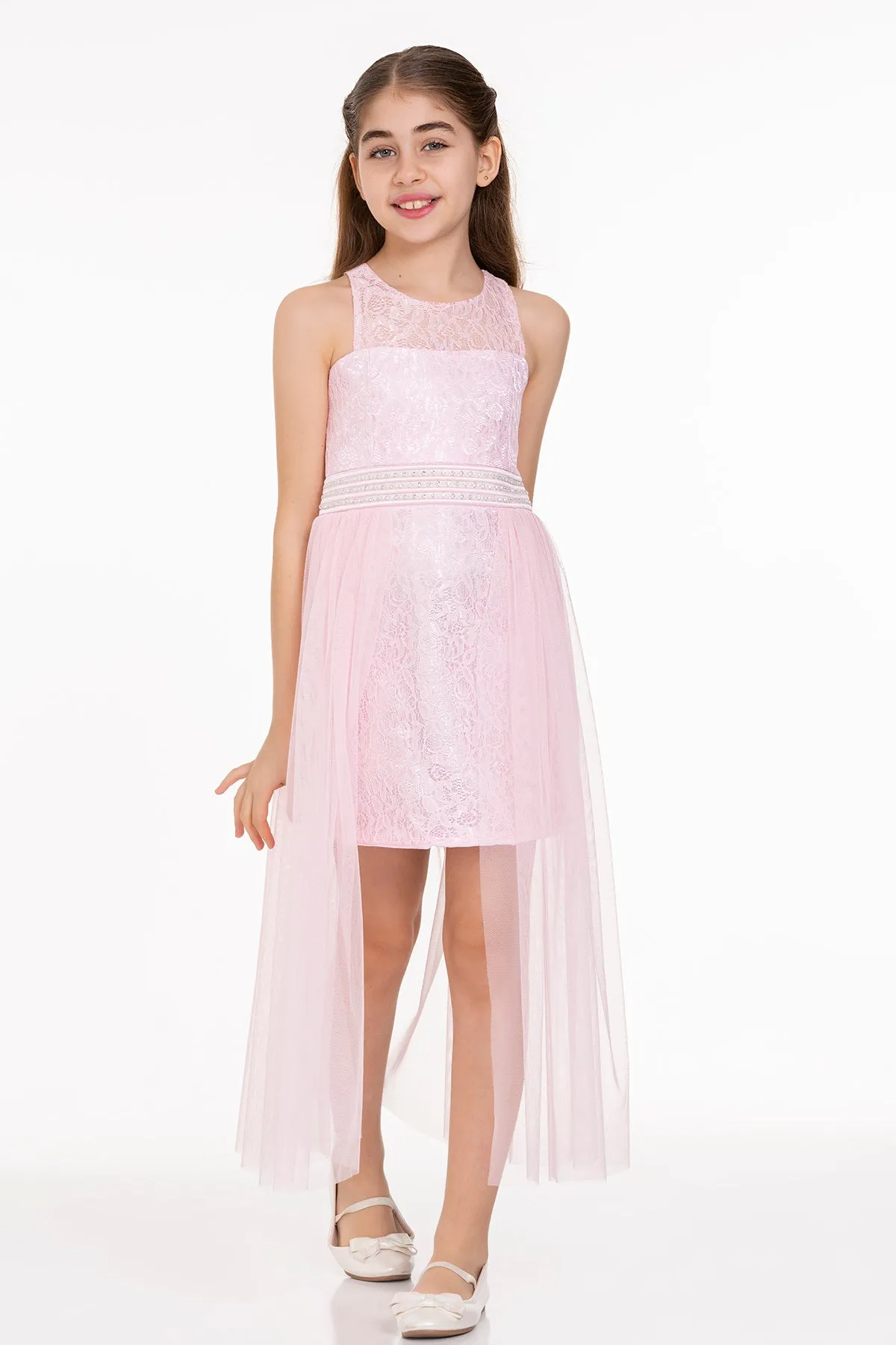 Girls' pearl stone tulle trend evening dress ak2229