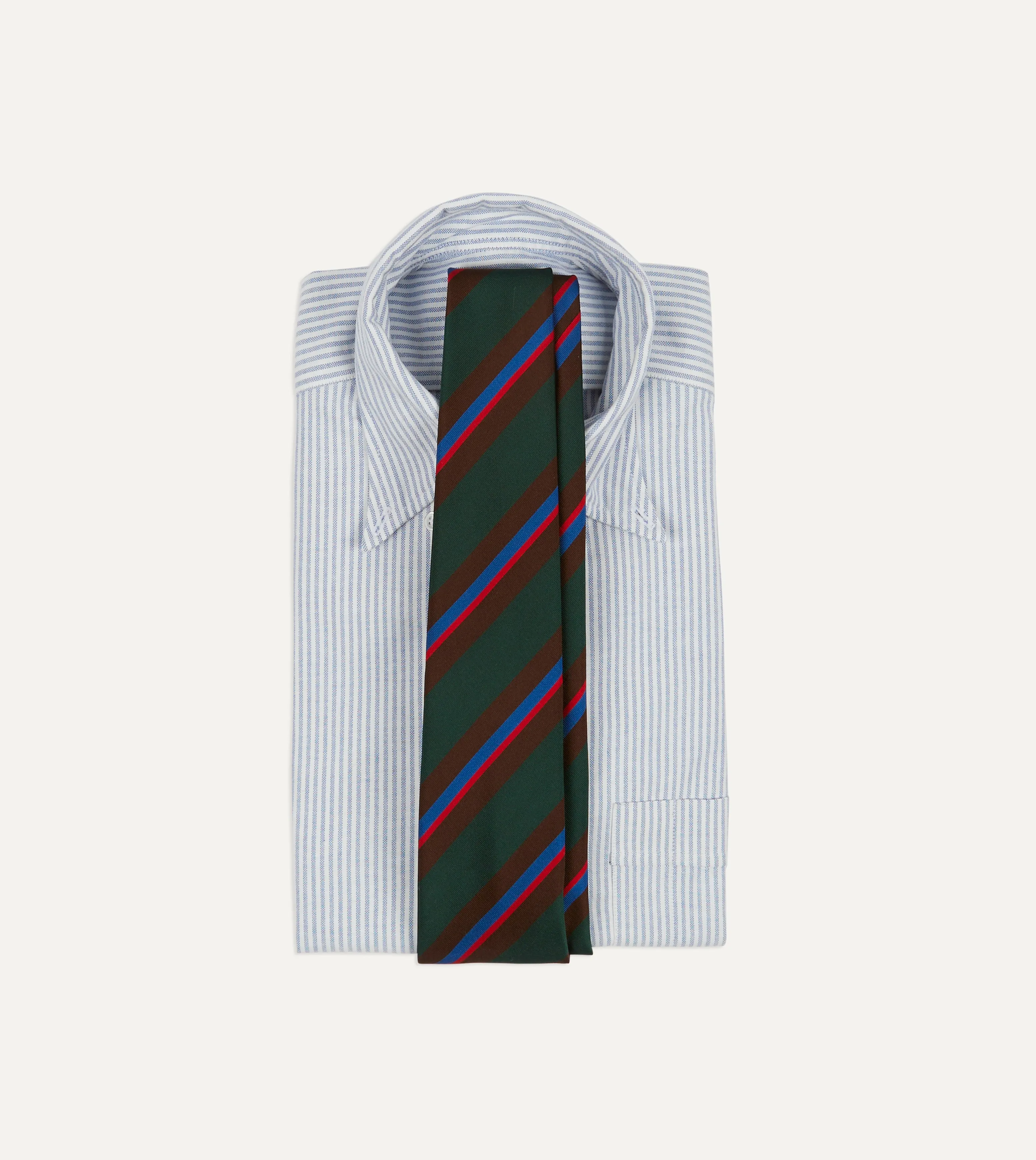 Green and Brown Stripe Silk Mogador Tipped Tie