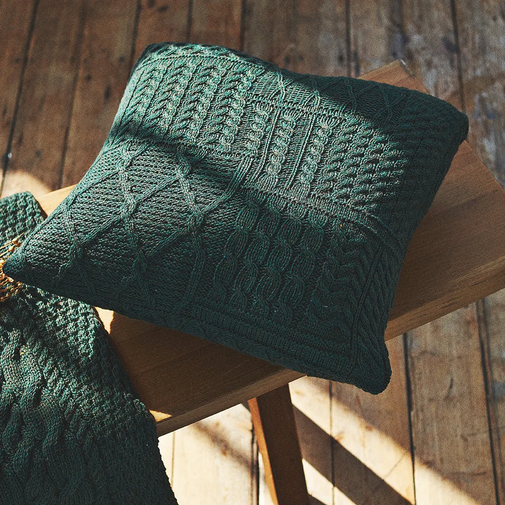 Green Aran Cushion Cover