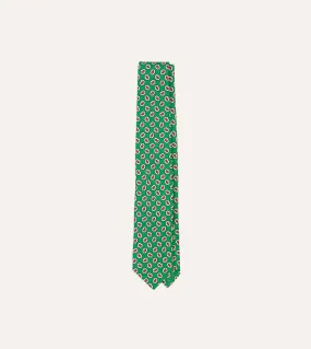 Green Small Paisley Leaf Print Silk Self Tipped Tie