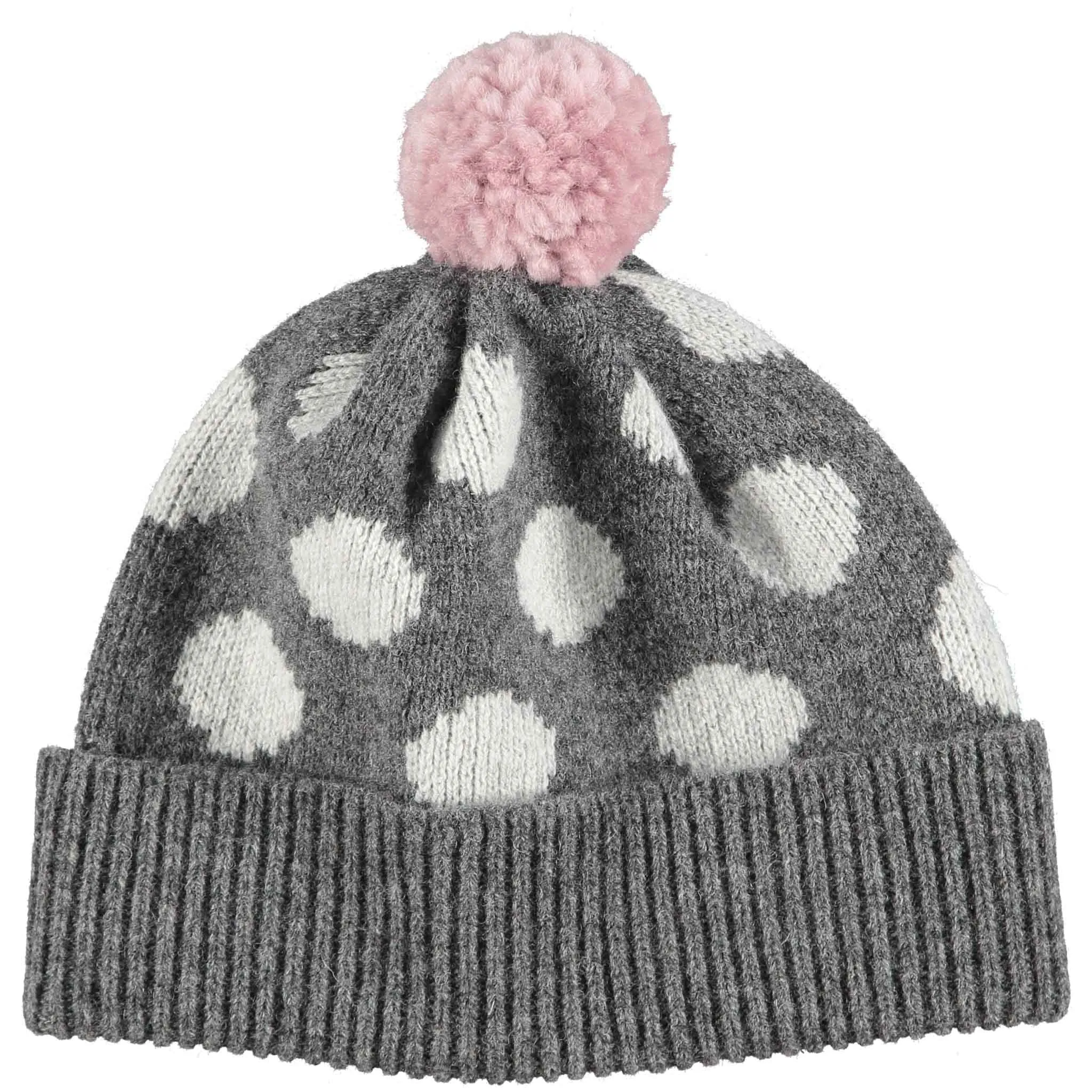 Grey Spot Lambswool Bobble Hat - Lilac Pompom