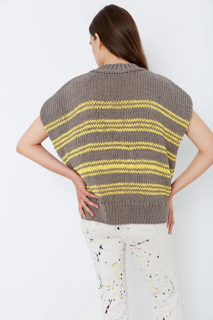 HAND KNITTED SLIPOVER WITH YELLOW STRIPES