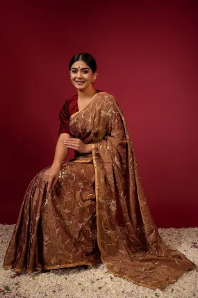 Handloom Tissue Rust Saree