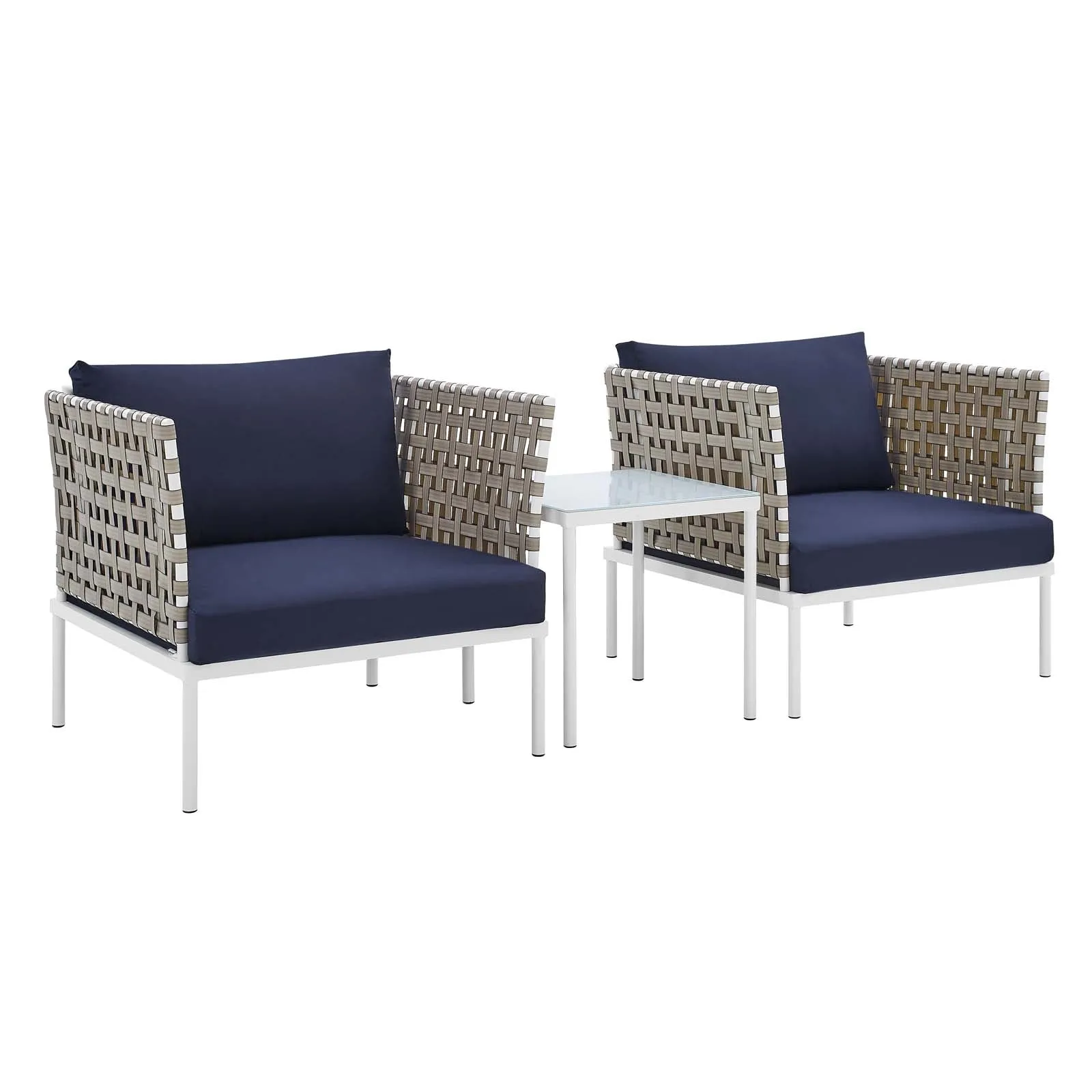 Harmony 3-Piece  Sunbrella® Basket Weave Outdoor Patio Aluminum Seating Set