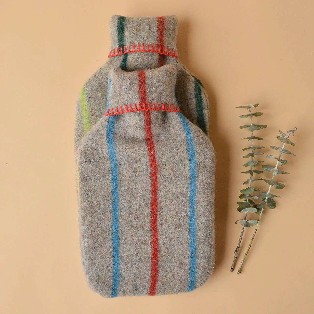 Hot Water Bottle with 50/50 Recycled/Virgin Wool Cover - Vintage Stripes