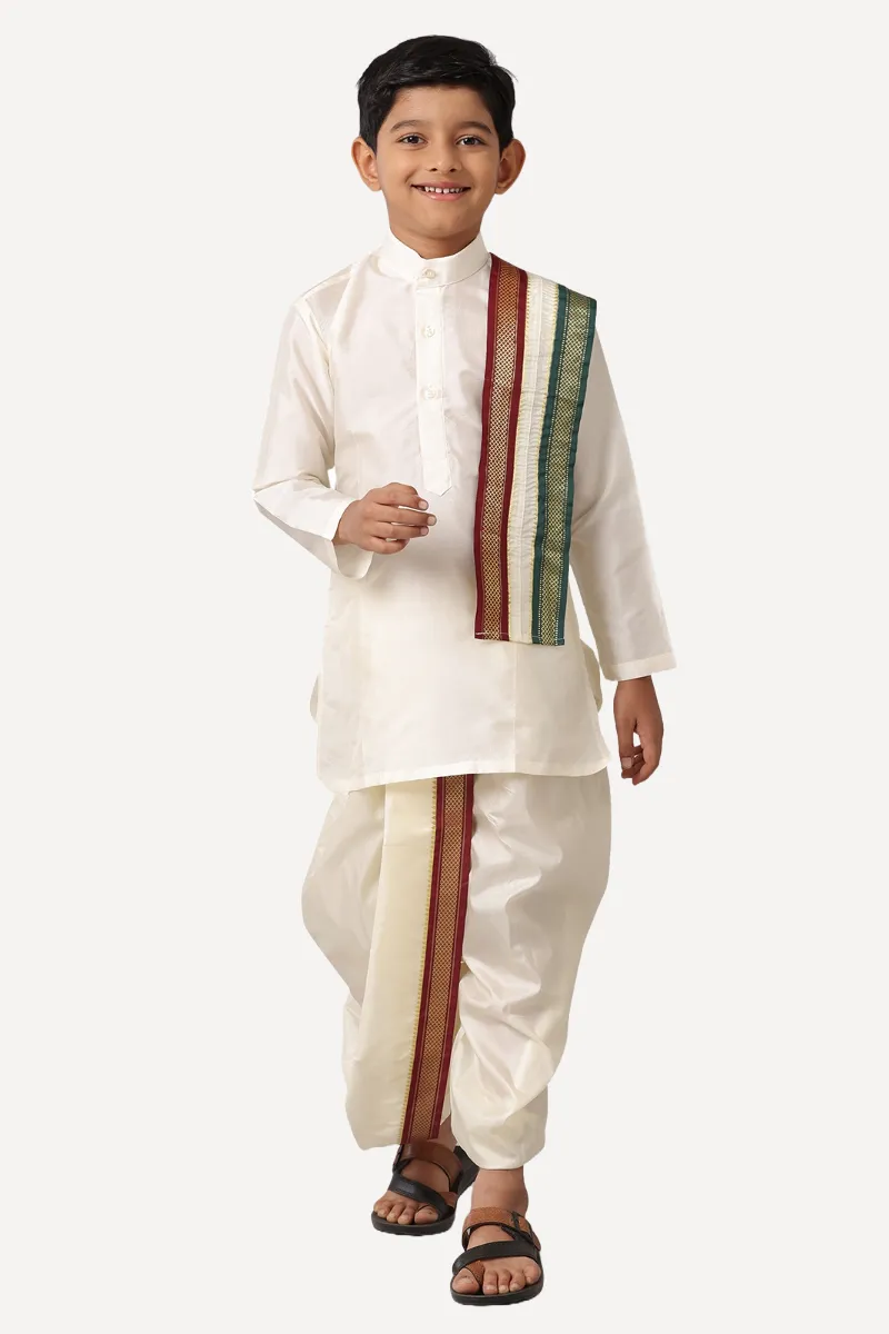 Ideal - Cream Kurta and Panchakacham Pet 3 In 1 Set Fot Kids | Uathayam