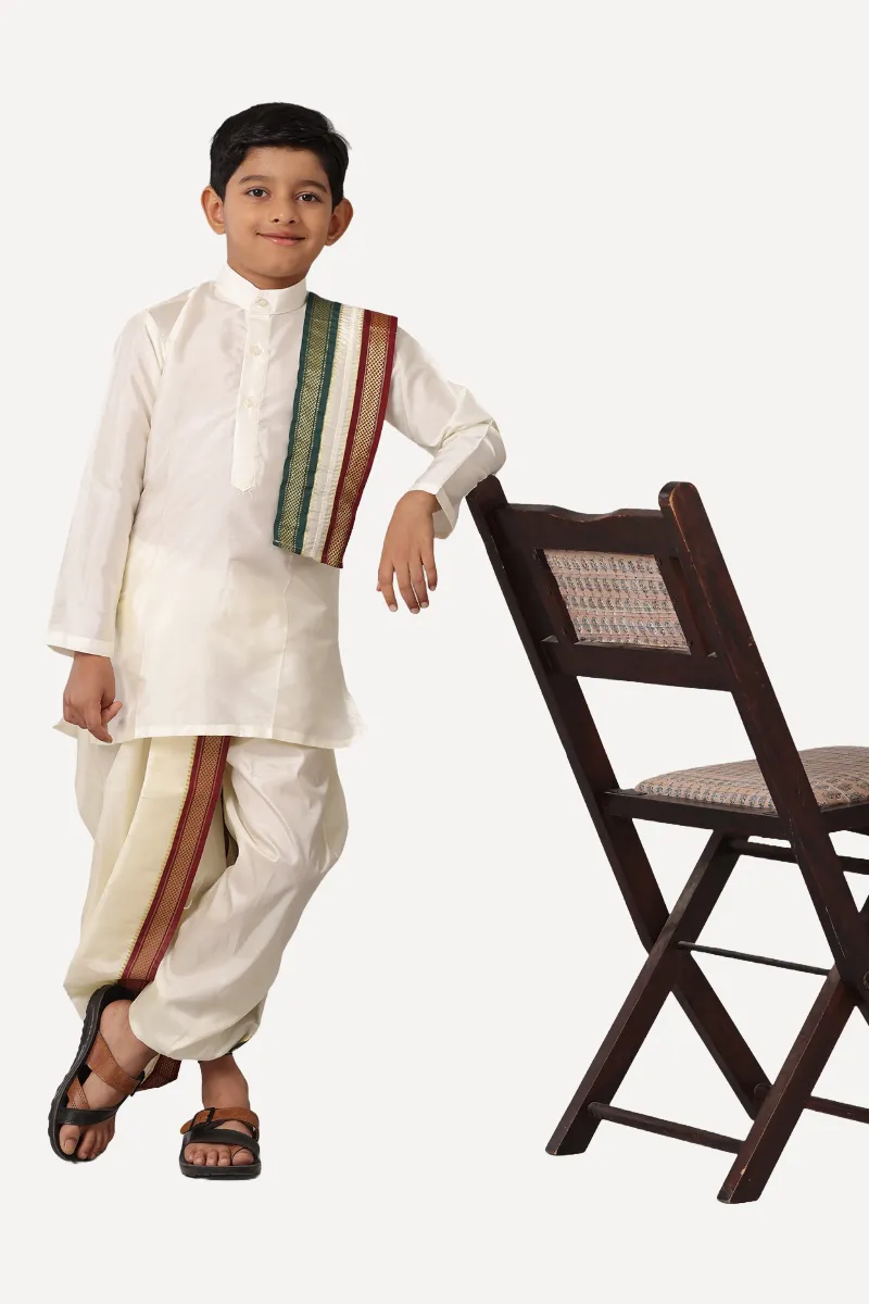 Ideal - Cream Kurta and Panchakacham Pet 3 In 1 Set Fot Kids | Uathayam