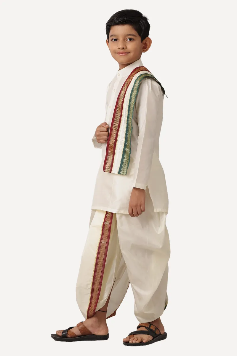 Ideal - Cream Kurta and Panchakacham Pet 3 In 1 Set Fot Kids | Uathayam