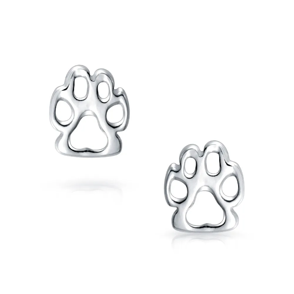 Initials Dog Cat Puppy Pet Paw Print Paw Stud Earrings Gold .925 Sterling Silver