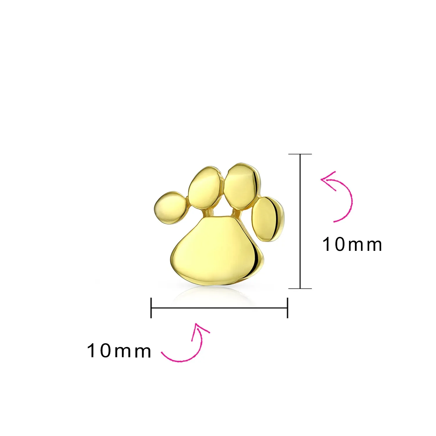 Initials Dog Cat Puppy Pet Paw Print Paw Stud Earrings Gold .925 Sterling Silver