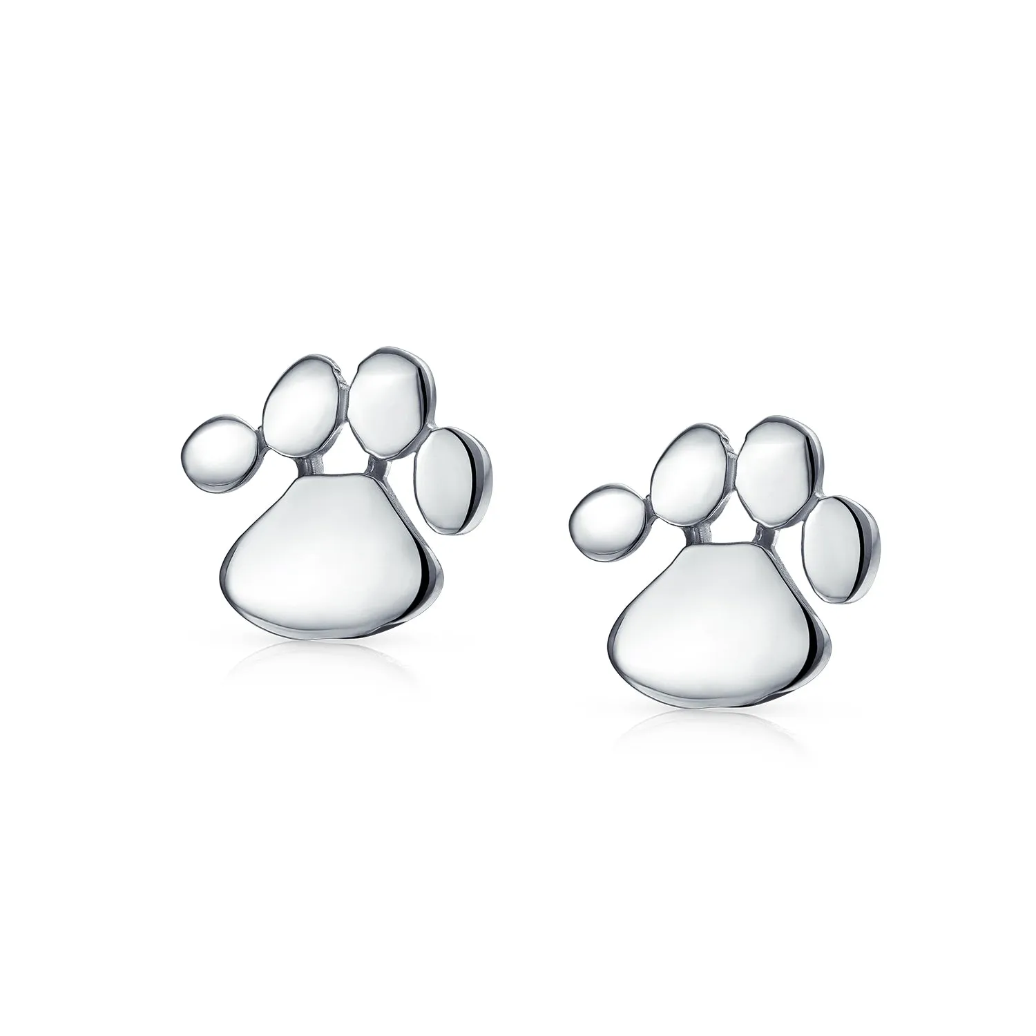 Initials Dog Cat Puppy Pet Paw Print Paw Stud Earrings Gold .925 Sterling Silver