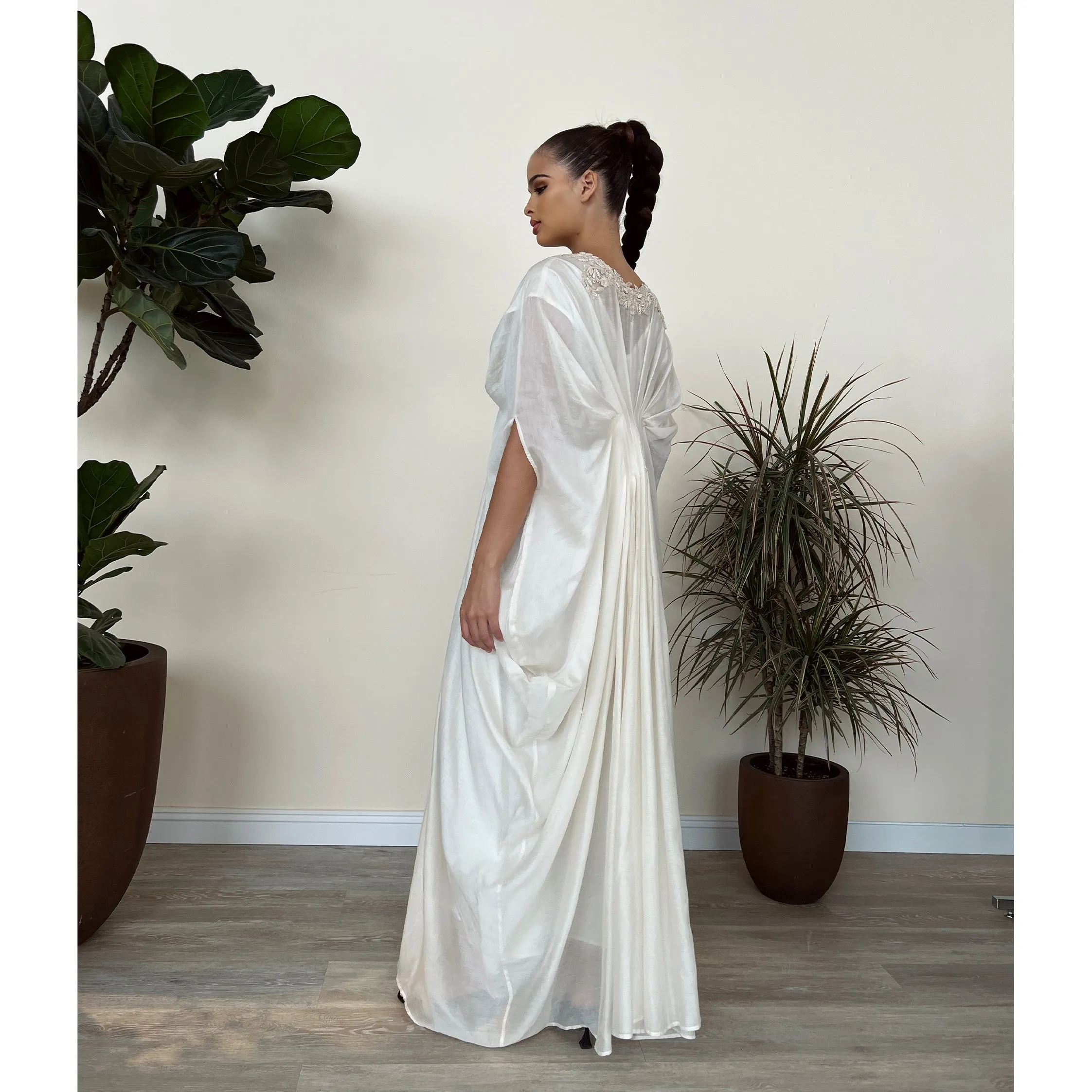 Ivory Pure Silk Draped Hand Embroidered Neckline