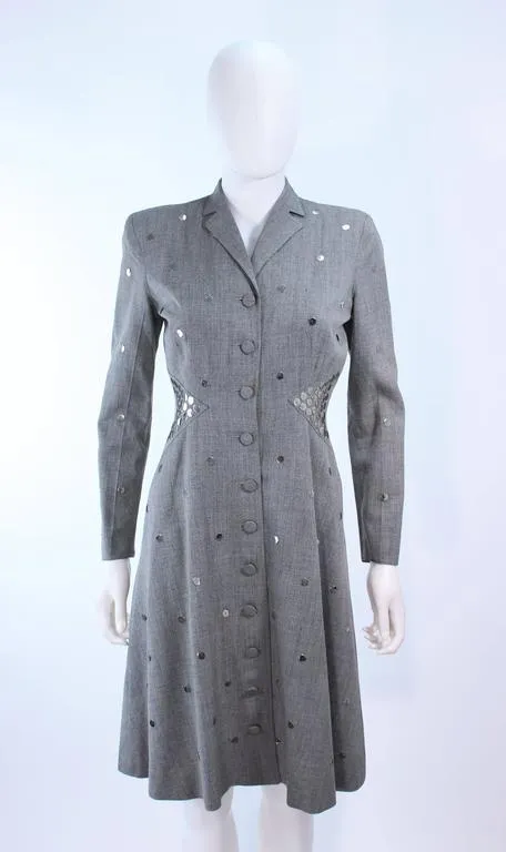 KAY COLLIER Grey Wool Coat Dress with Sequin Applique Size 2-4