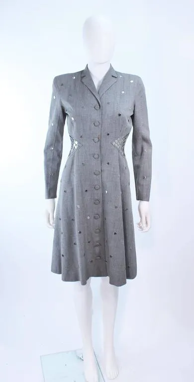 KAY COLLIER Grey Wool Coat Dress with Sequin Applique Size 2-4