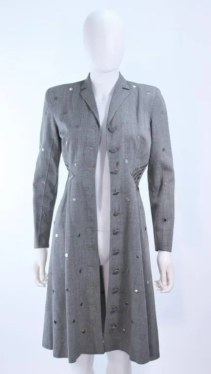 KAY COLLIER Grey Wool Coat Dress with Sequin Applique Size 2-4