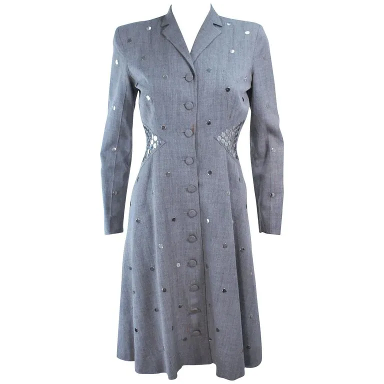 KAY COLLIER Grey Wool Coat Dress with Sequin Applique Size 2-4