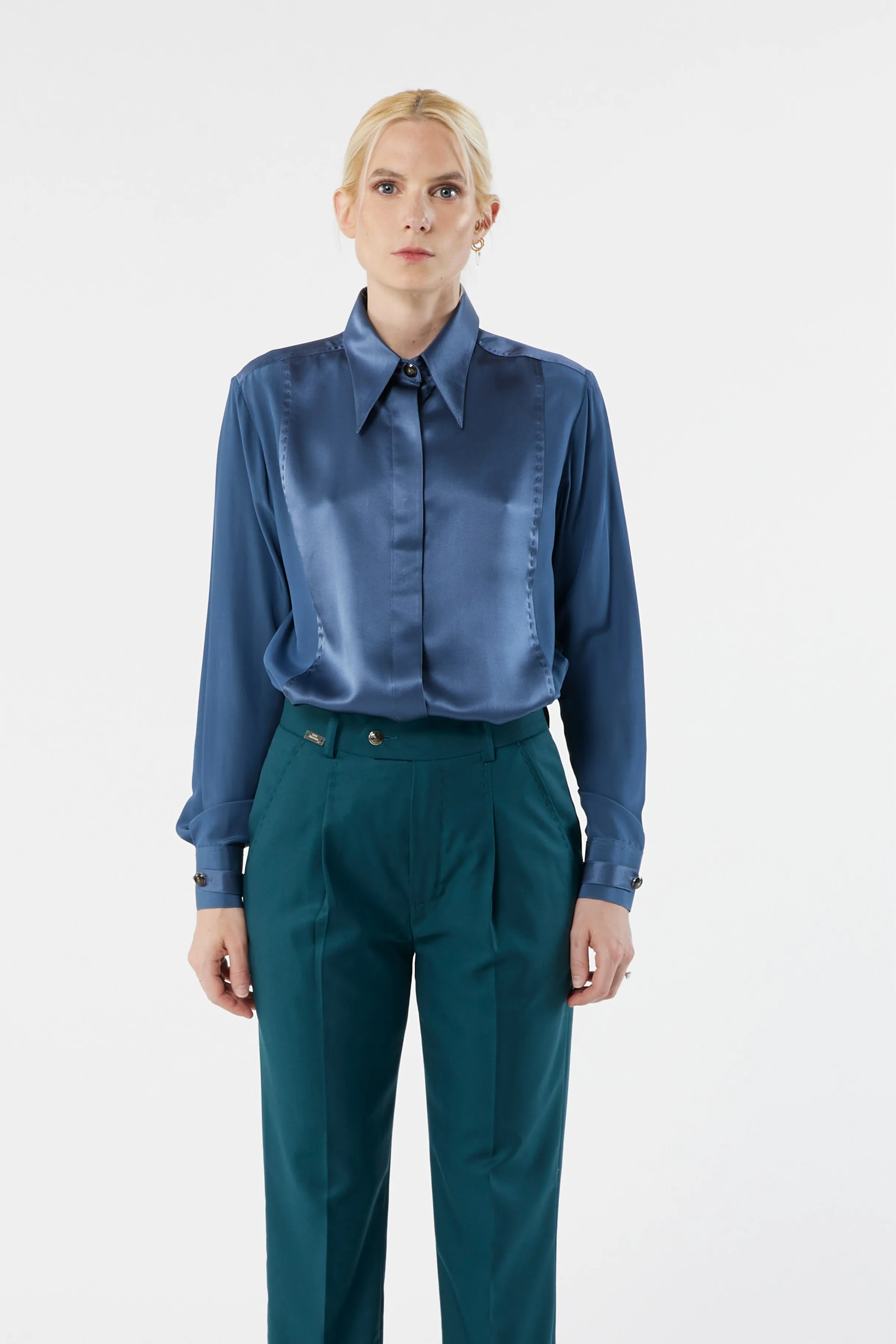 LOCK petrol blue - silk shirt