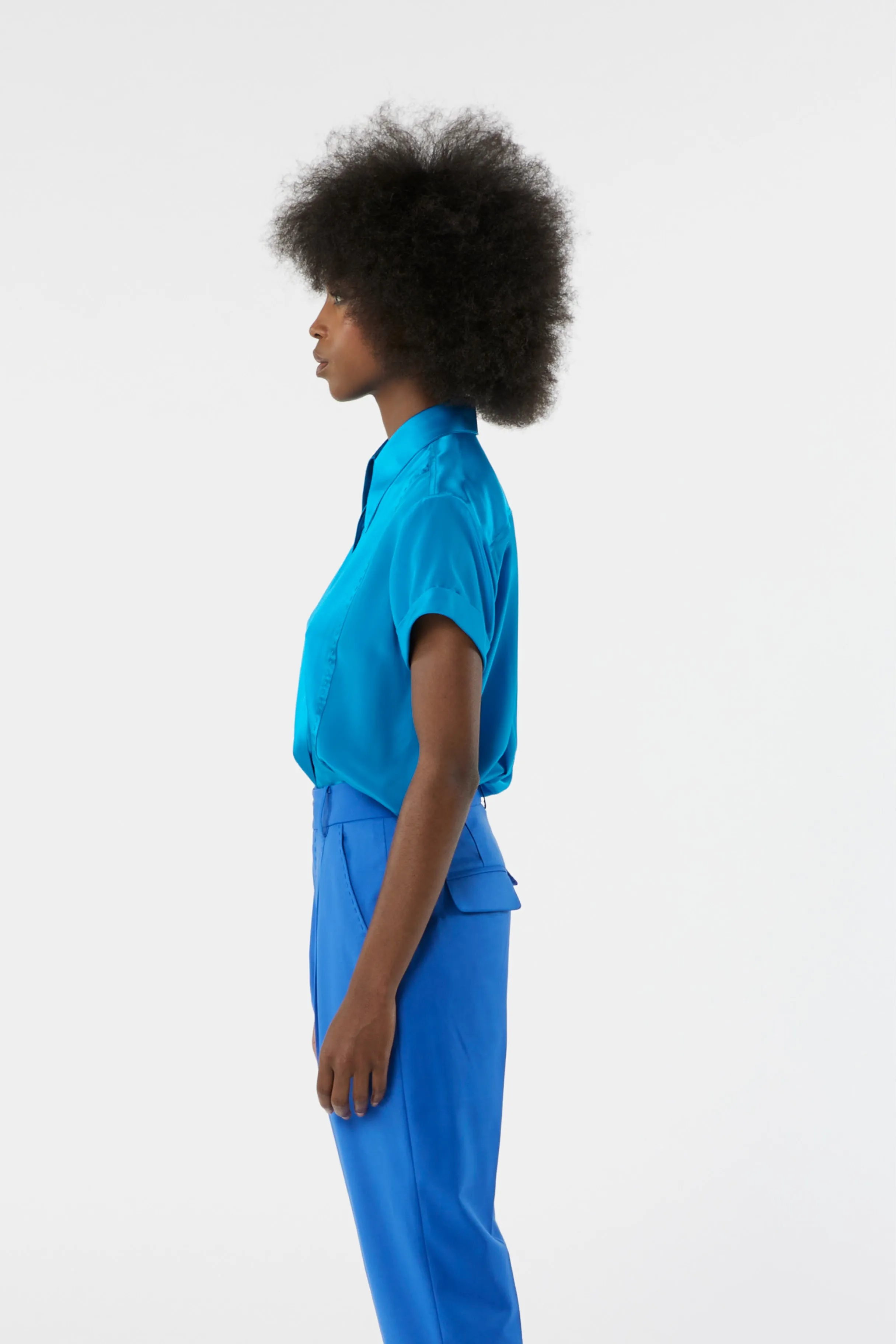 LOCKY ocean blue - silk shirt short sleeves