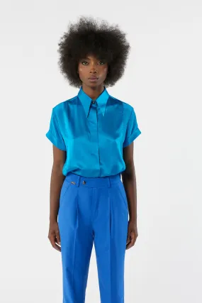 LOCKY ocean blue - silk shirt short sleeves