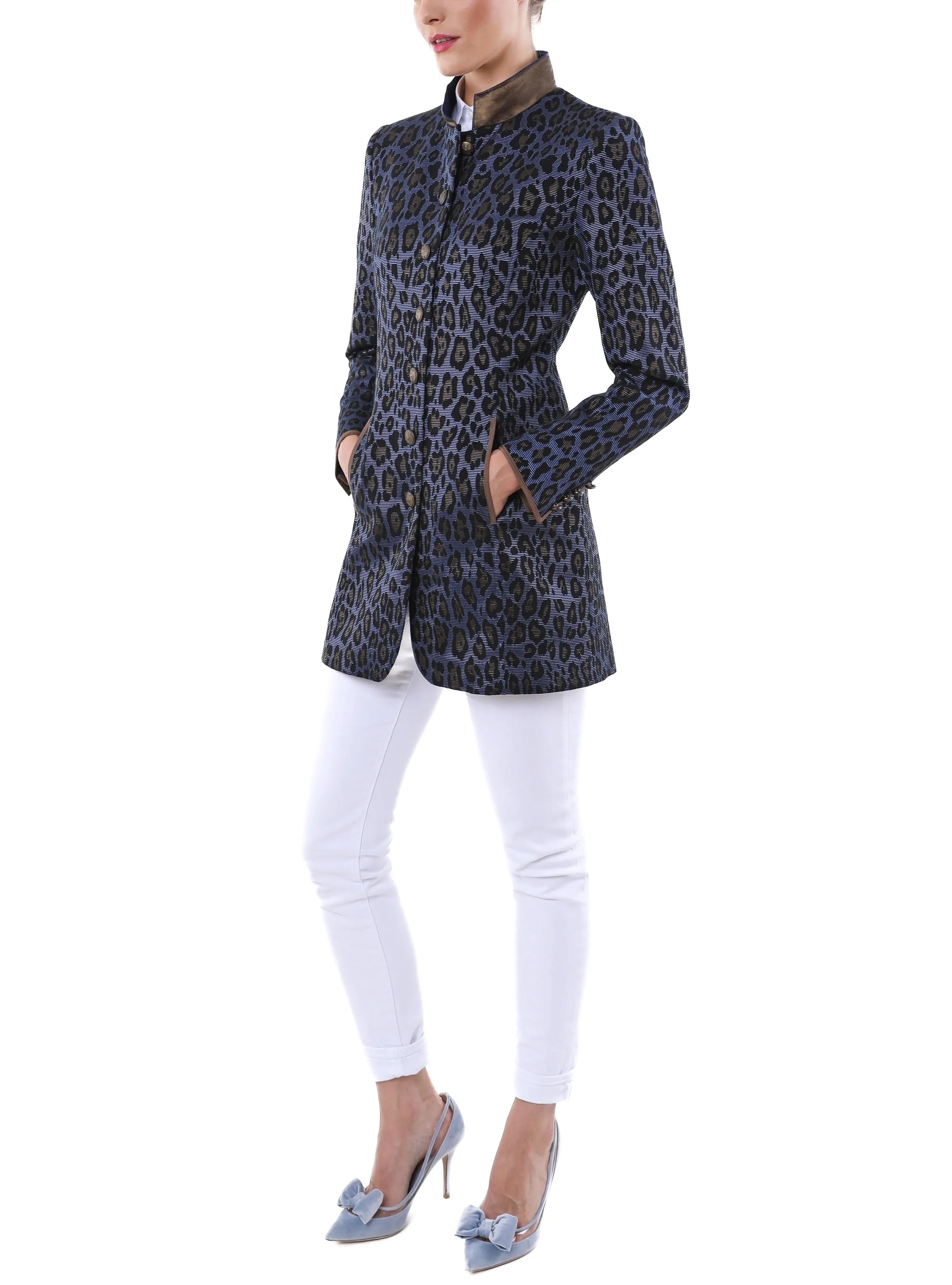 Long-blazer from blue leopard-jacquard